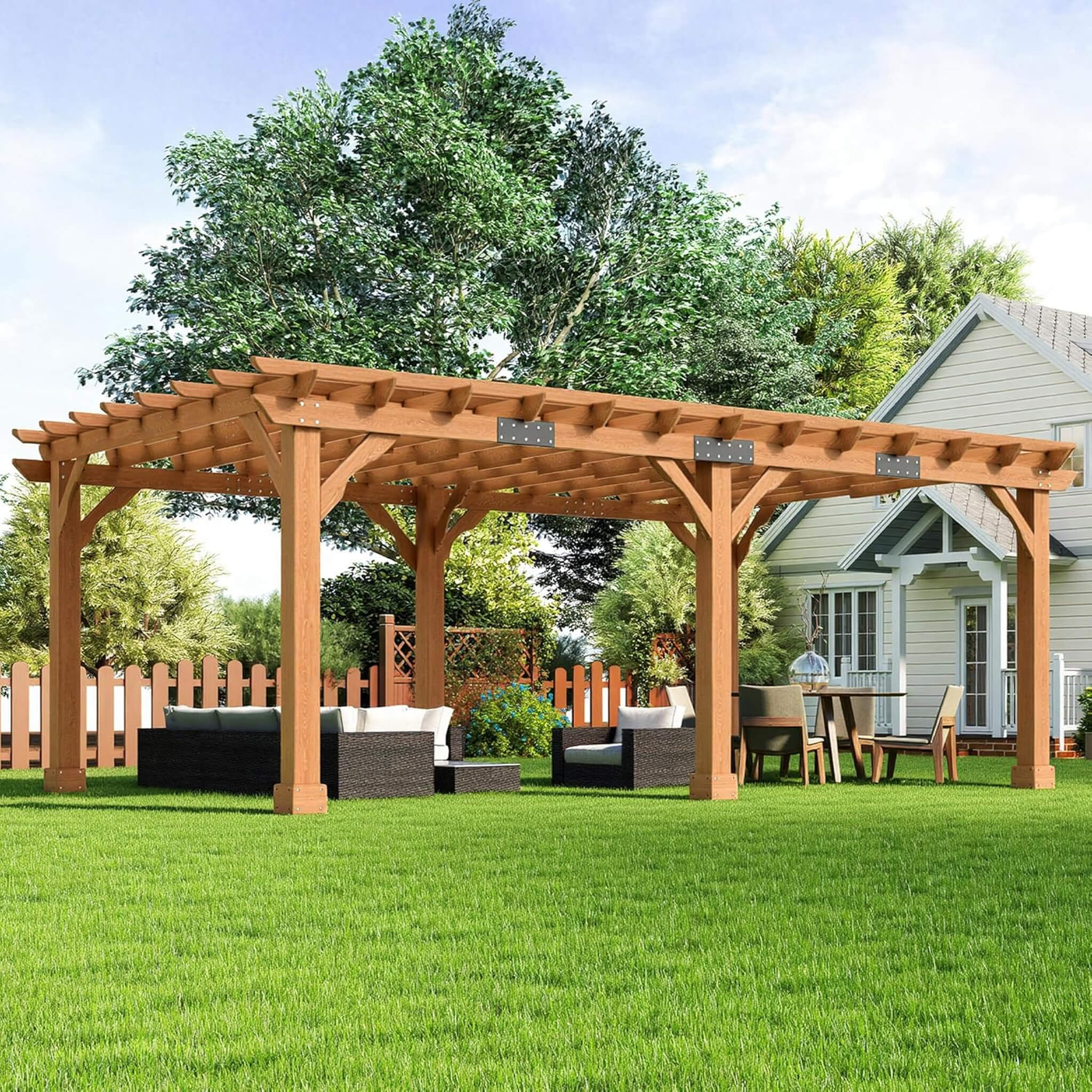 Alora Large Outdoor Cedar Wood Pergola Kit With Slatted Roof (SAK31064) - The Vitality Estate