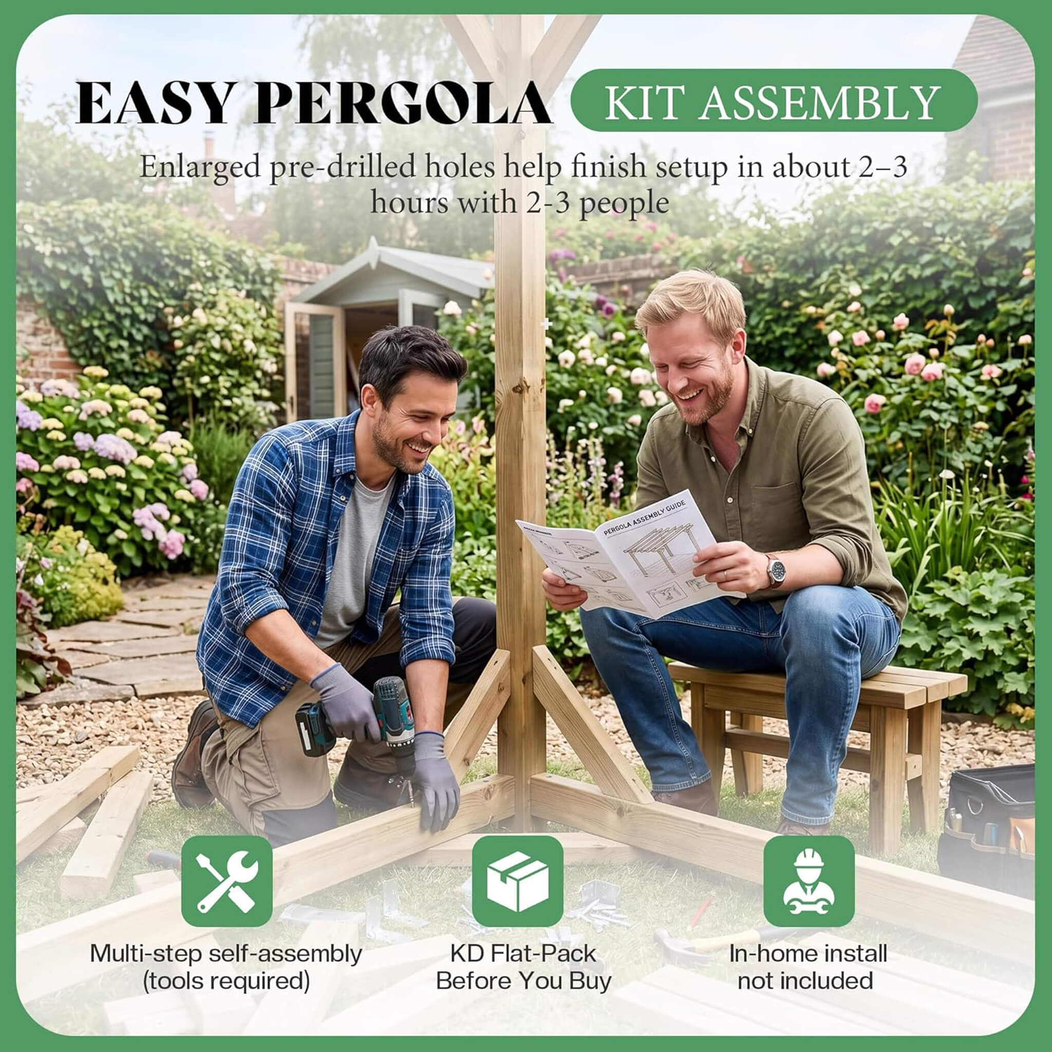 Alora Large Outdoor Cedar Wood Pergola Kit With Slatted Roof (SAK31064) - The Vitality Estate