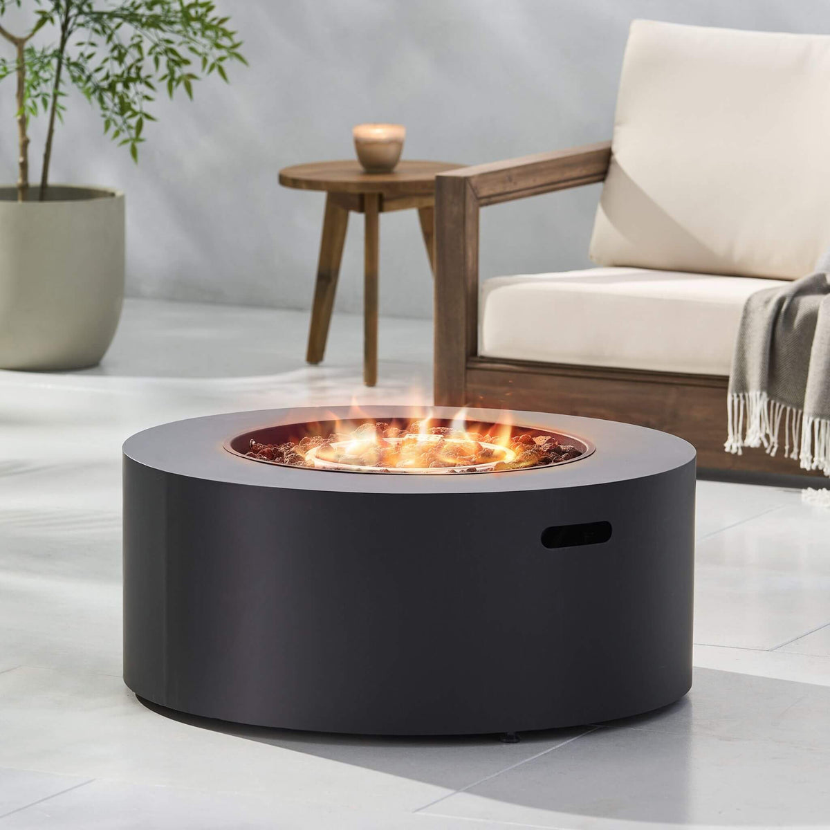 Alora Modern 32-Inch 40K BTU Round Iron Propane Fire Pit (SAK29102) - The Vitality Estate