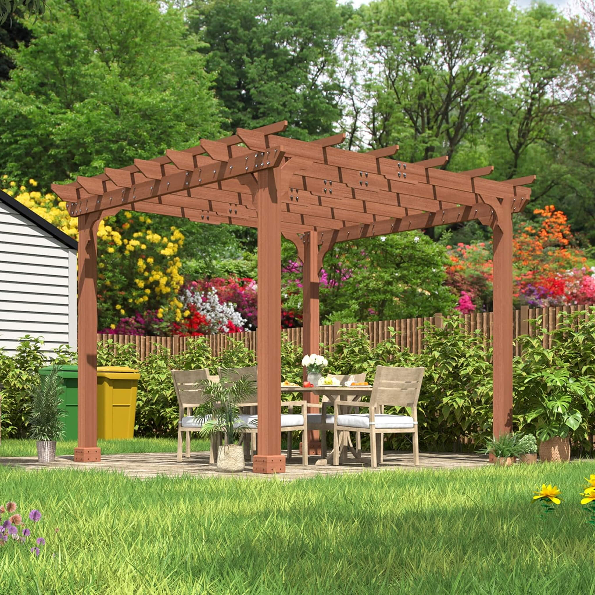 Alora Outdoor Cedar Wood Patio Pergola With Slatted Trellis Roof (SAK92150) - The Vitality Estate