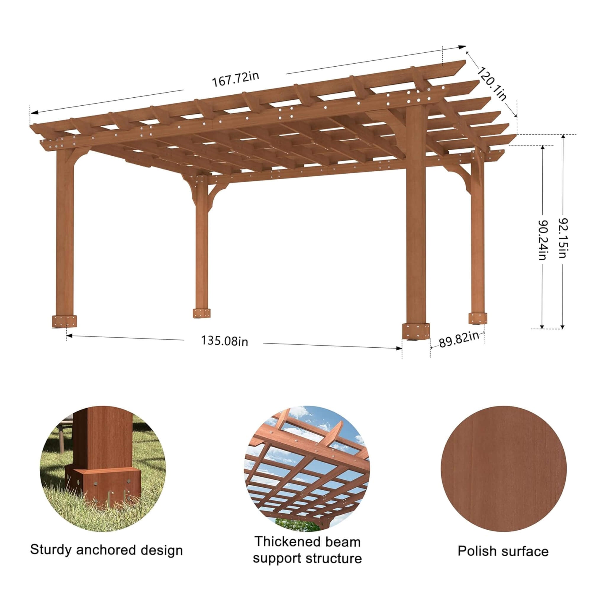 Alora Outdoor Cedar Wood Patio Pergola With Slatted Trellis Roof (SAK92150) - The Vitality Estate