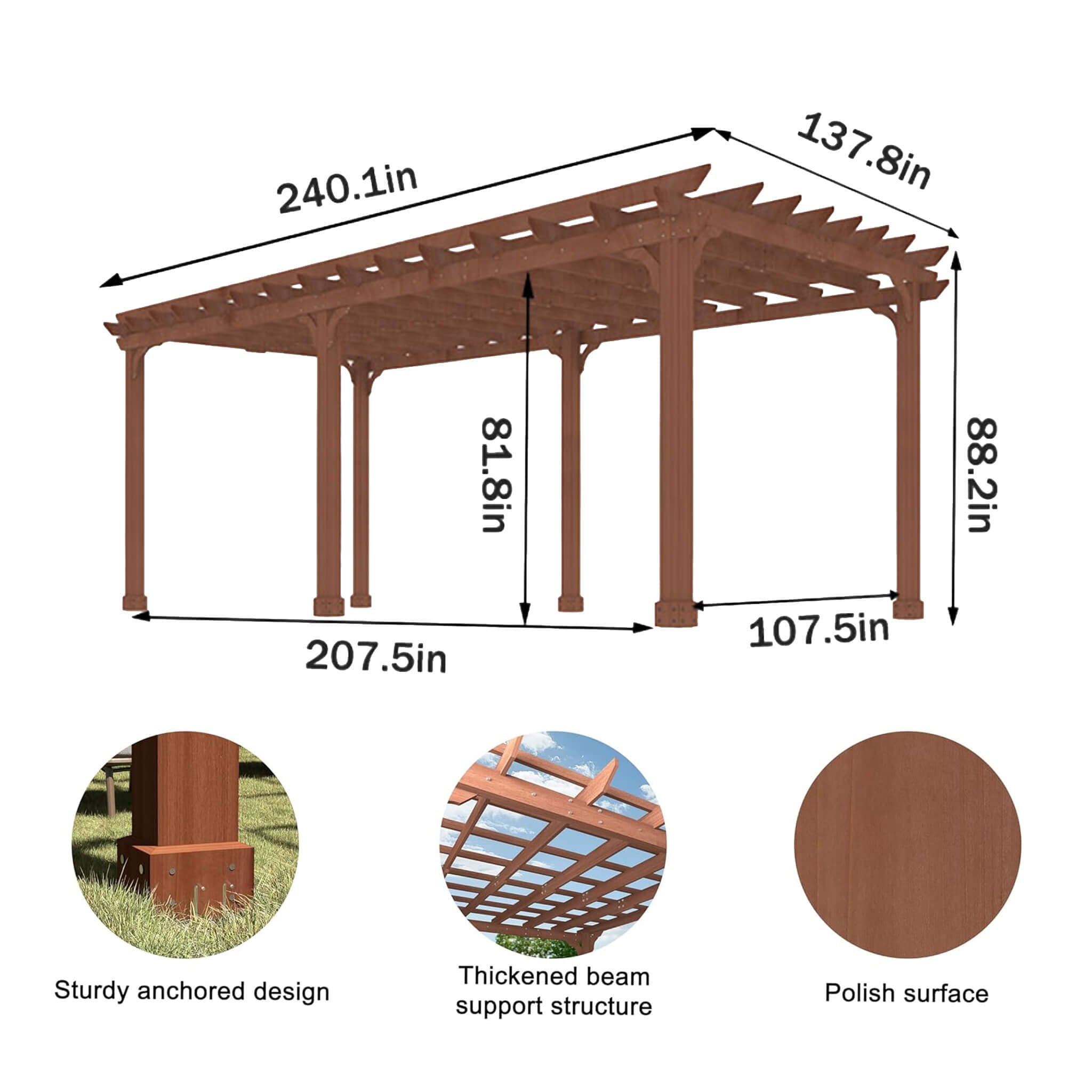 Alora Outdoor Cedar Wood Patio Pergola With Slatted Trellis Roof (SAK92150) - The Vitality Estate