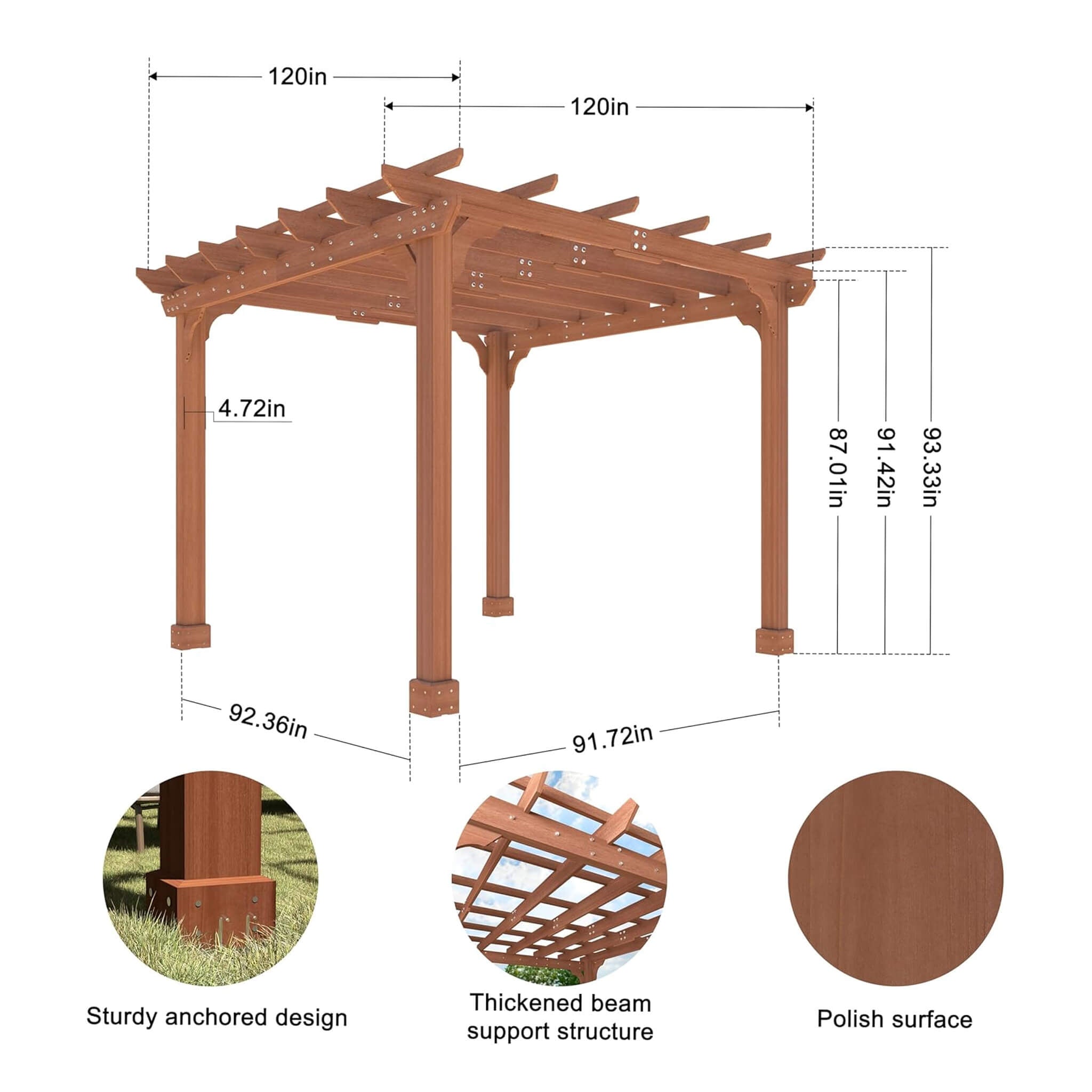 Alora Outdoor Cedar Wood Patio Pergola With Slatted Trellis Roof (SAK92150) - The Vitality Estate