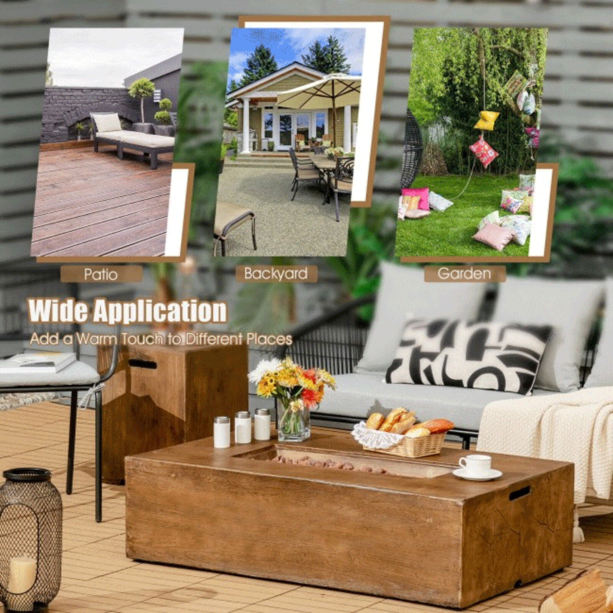 Alora Outdoor Propane Gas Fire Pit Table W/ Lava Rocks & Cover, 50K BTU (SAK94436) - The Vitality Estate