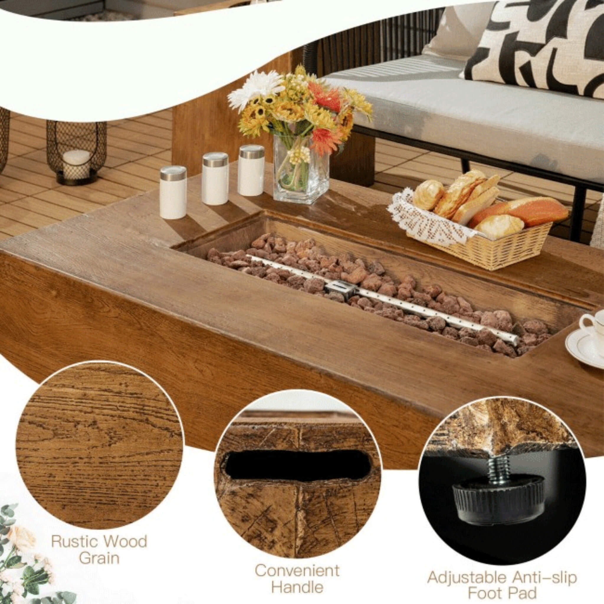 Alora Outdoor Propane Gas Fire Pit Table W/ Lava Rocks & Cover, 50K BTU (SAK94436) - The Vitality Estate