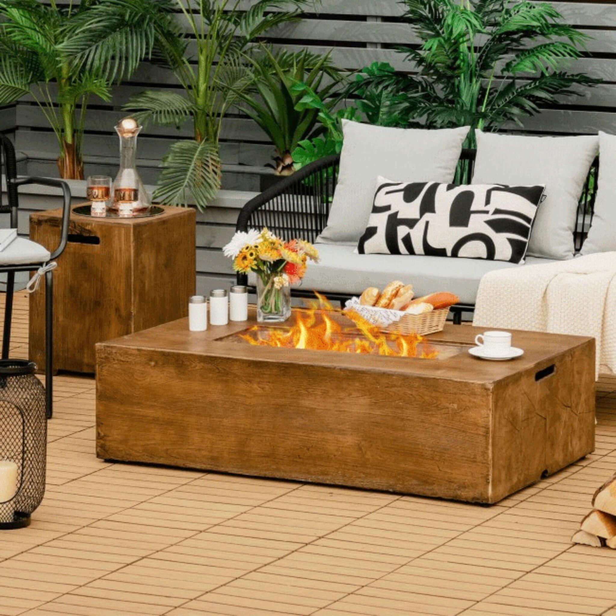 Alora Outdoor Propane Gas Fire Pit Table W/ Lava Rocks & Cover, 50K BTU (SAK94436) - The Vitality Estate