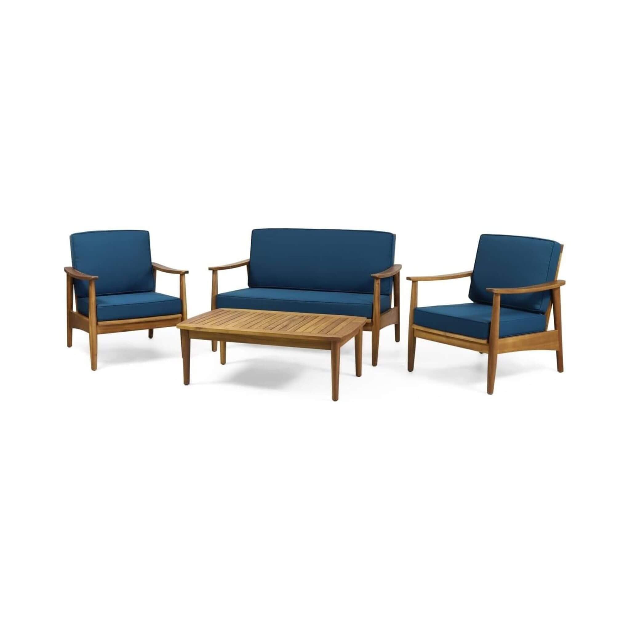 Alora Premium 4-Piece Wooden Outdoor Patio Conversation Seating Set With Cushions (SAK31469) - The Vitality Estate
