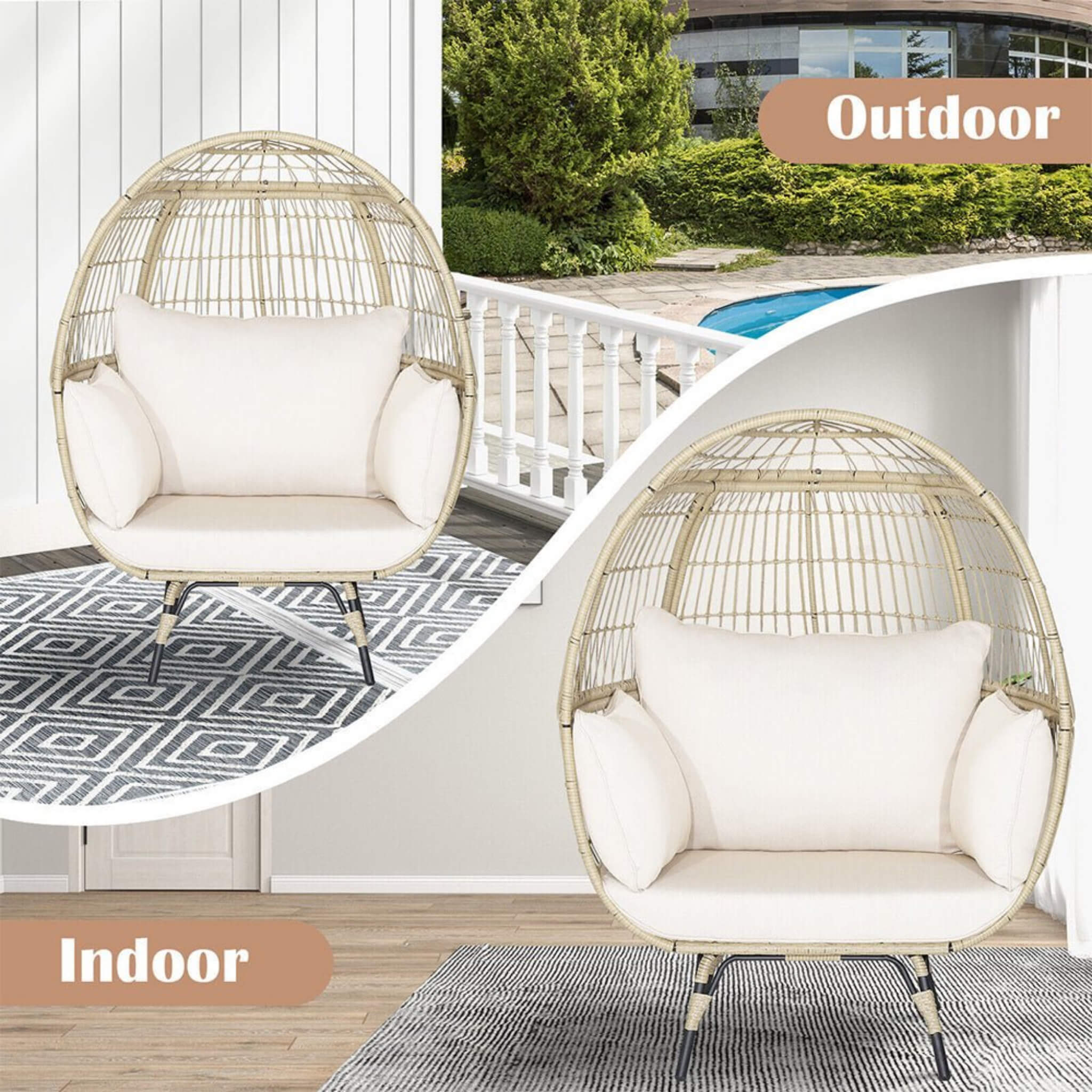 Alora Premium 57-Inch Oversized Rattan Patio Egg Lounge Chair Basket With Cushions (SAK91684) - The Vitality Estate