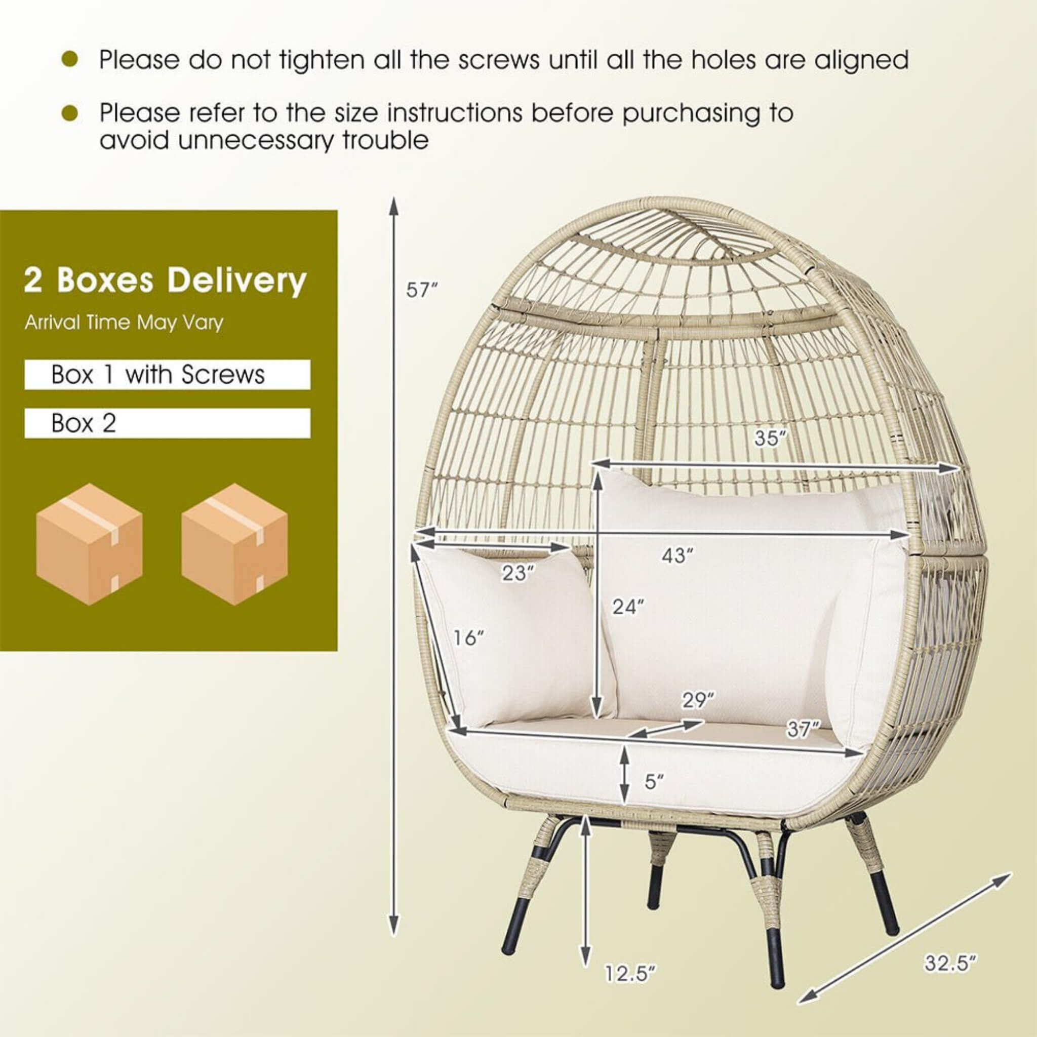 Alora Premium 57-Inch Oversized Rattan Patio Egg Lounge Chair Basket With Cushions (SAK91684) - The Vitality Estate