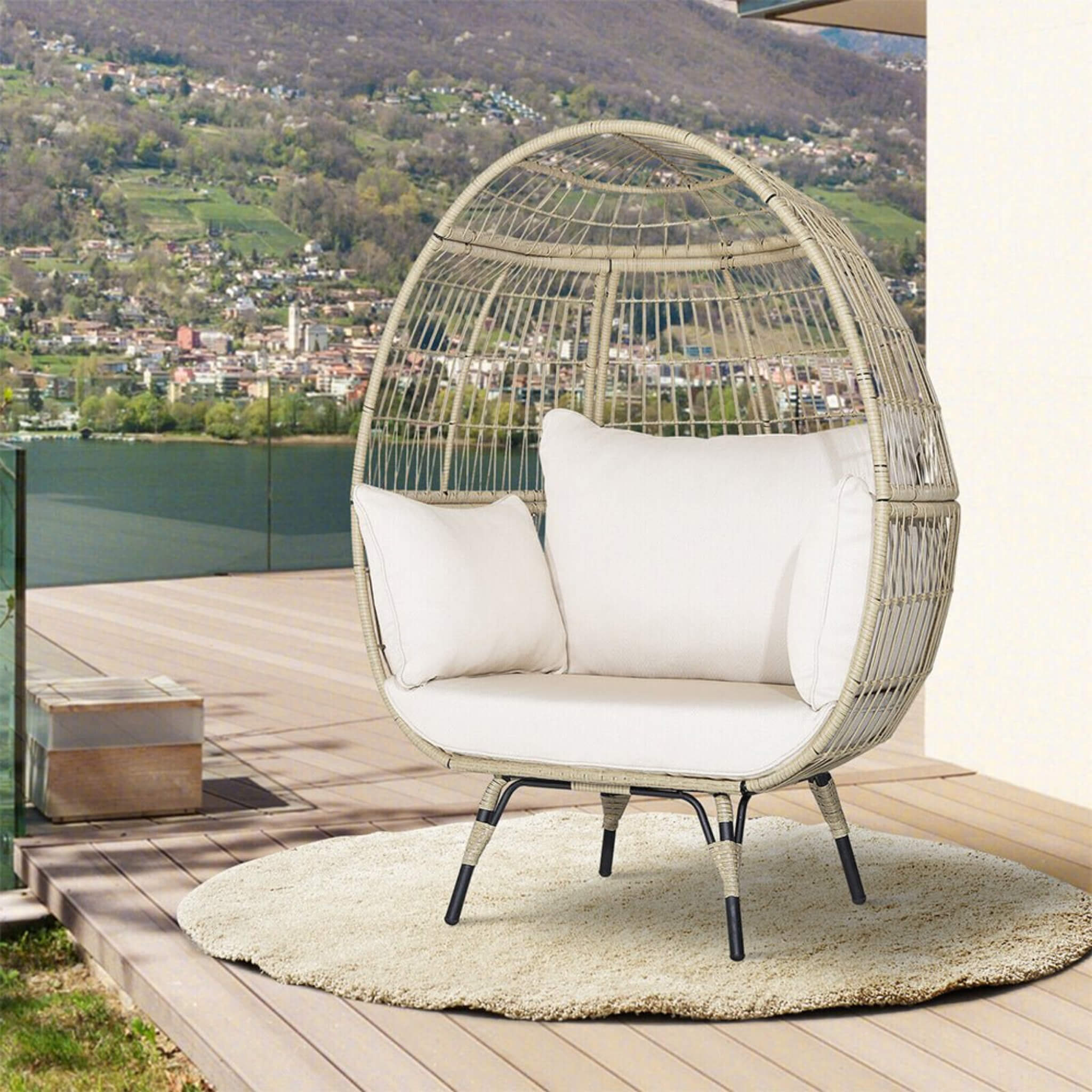 Alora Premium 57-Inch Oversized Rattan Patio Egg Lounge Chair Basket With Cushions (SAK91684) - The Vitality Estate