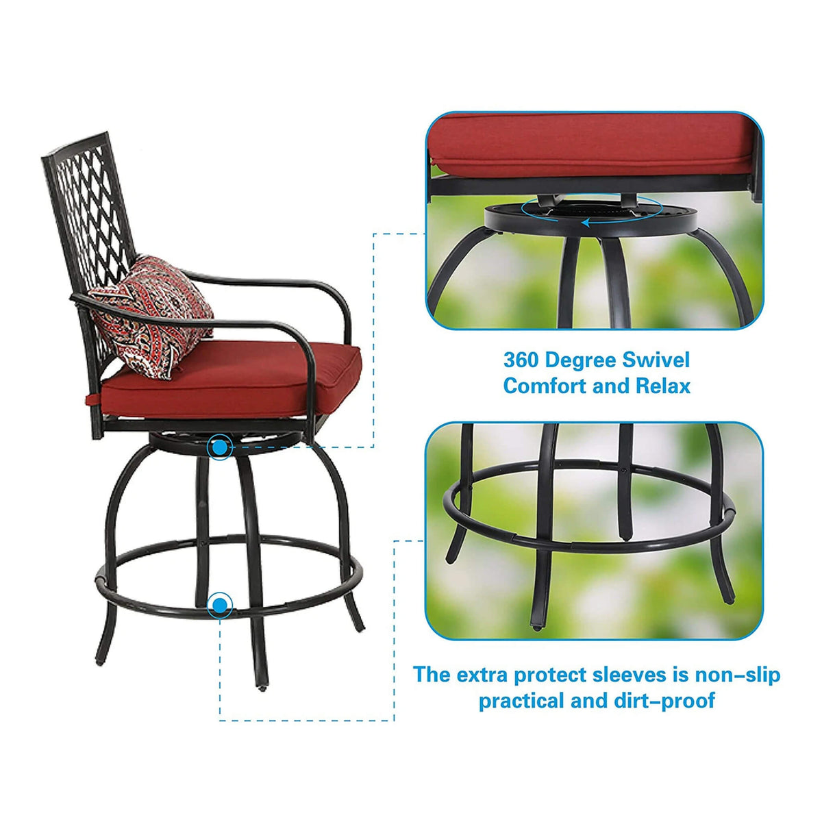Alora Premium 6-Piece Bar Patio Furniture Set With Umbrella, Swivel Chairs, And Cushions (SAK90375) - The Vitality Estate