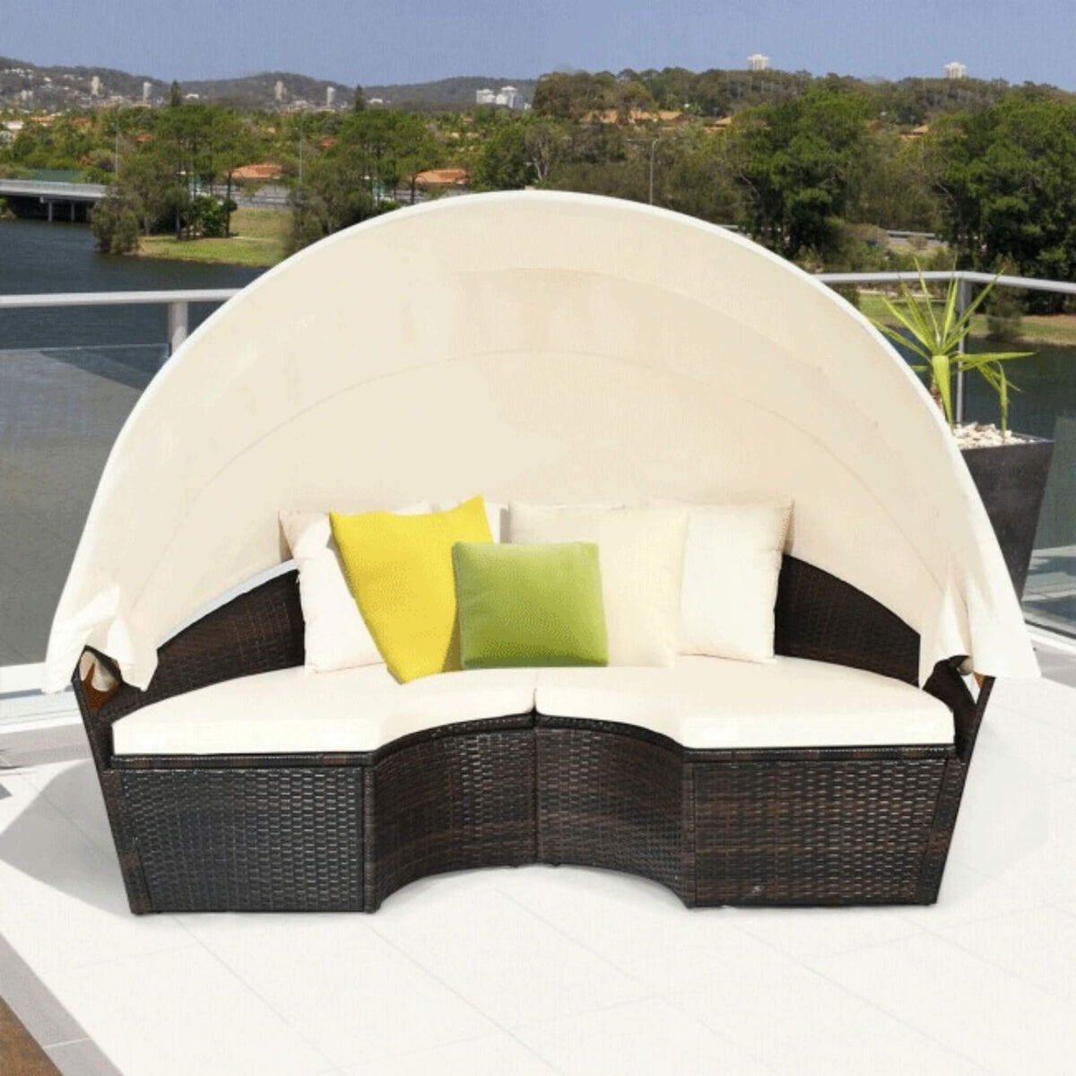 Alora Premium 76-Inch Round Outdoor Patio Rattan Daybed W/ Canopy & Table (SAK96418) - The Vitality Estate