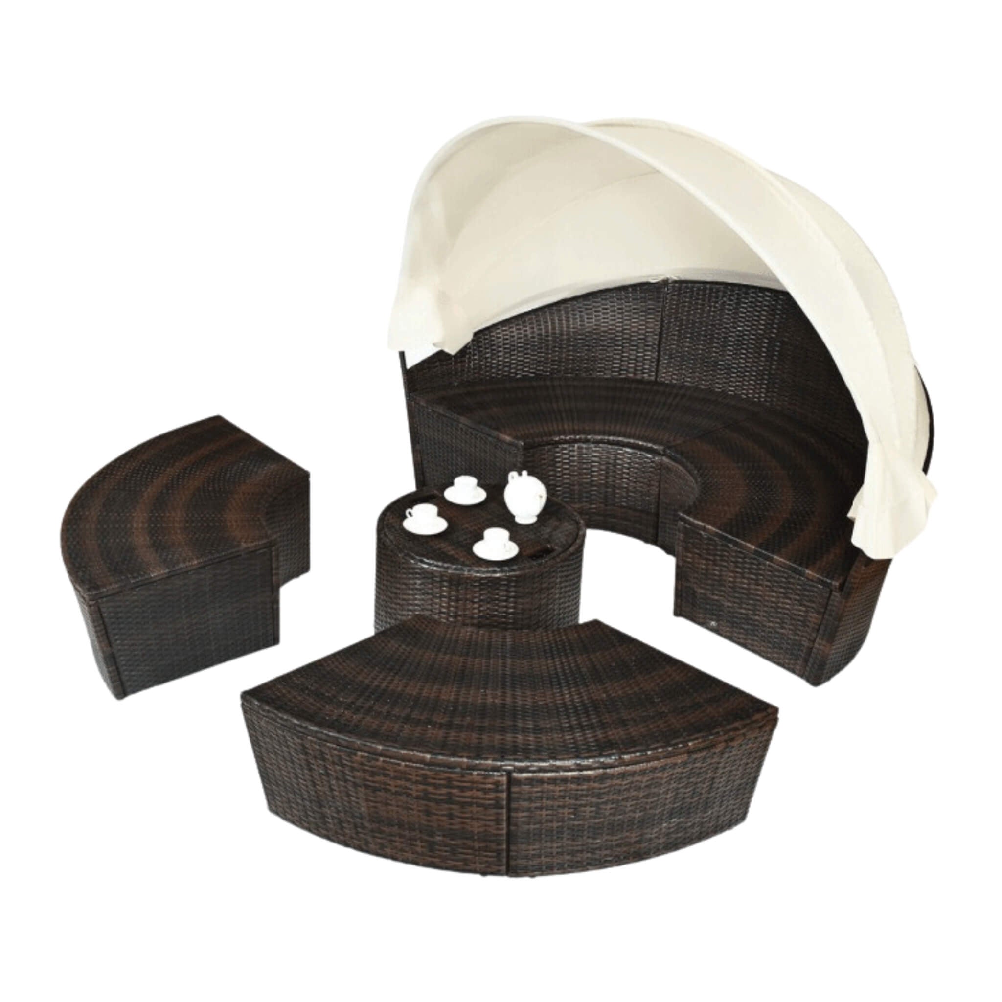 Alora Premium 76-Inch Round Outdoor Patio Rattan Daybed W/ Canopy & Table (SAK96418) - The Vitality Estate