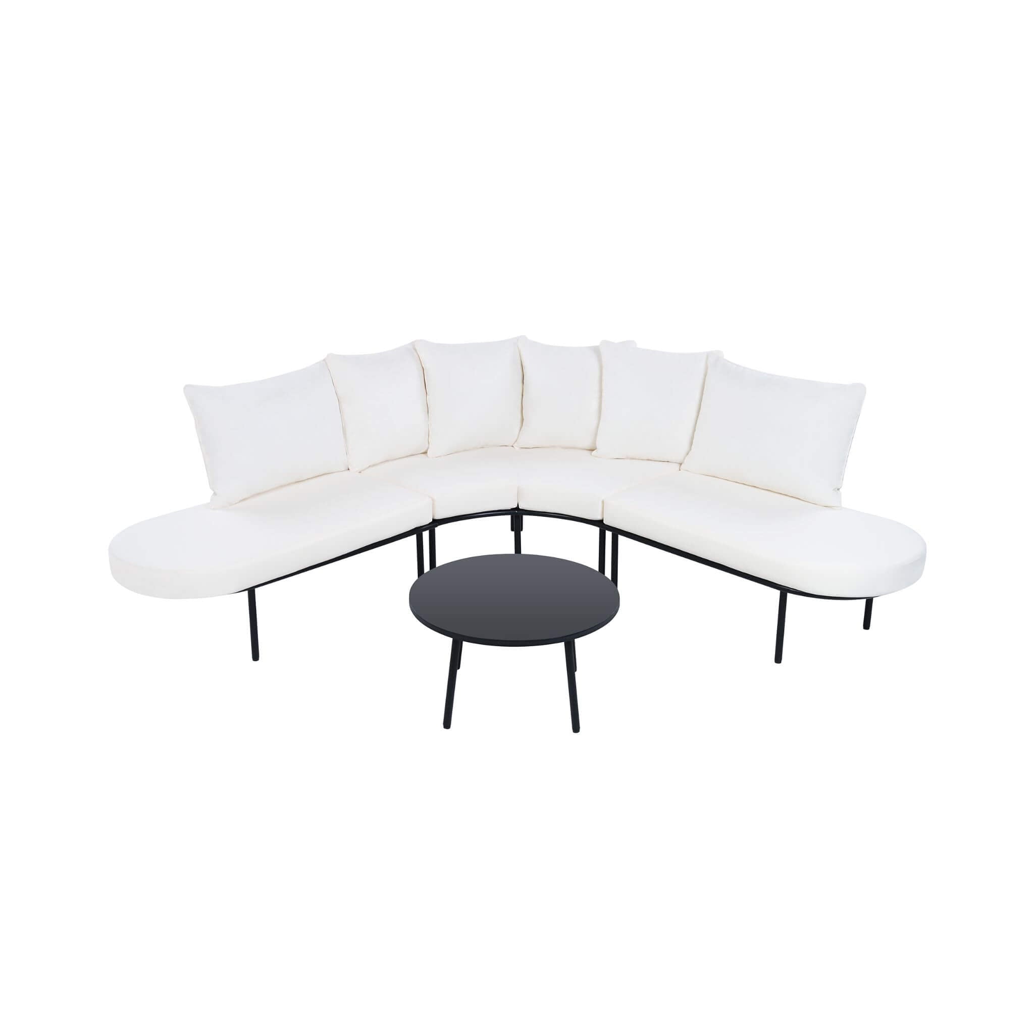 Alora Premium Half-Moon 6-Person Curved All-Weather Outdoor Furniture Sofa Patio Set With Coffee Table And Cushions (SAK76332) - The Vitality Estate