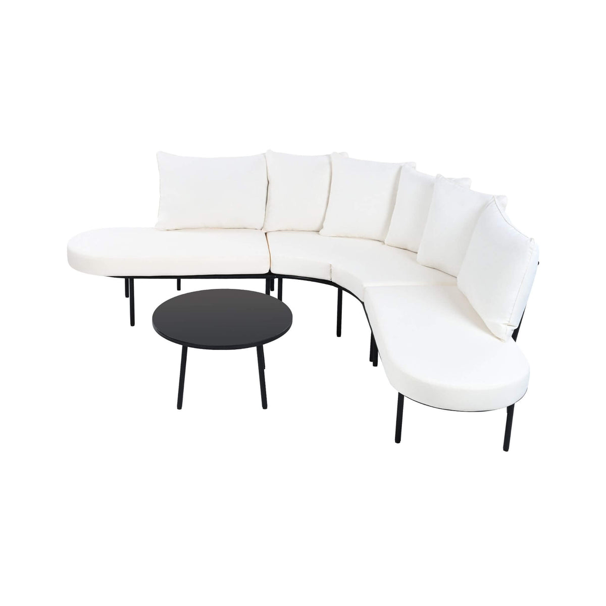 Alora Premium Half-Moon 6-Person Curved All-Weather Outdoor Furniture Sofa Patio Set With Coffee Table And Cushions (SAK76332) - The Vitality Estate