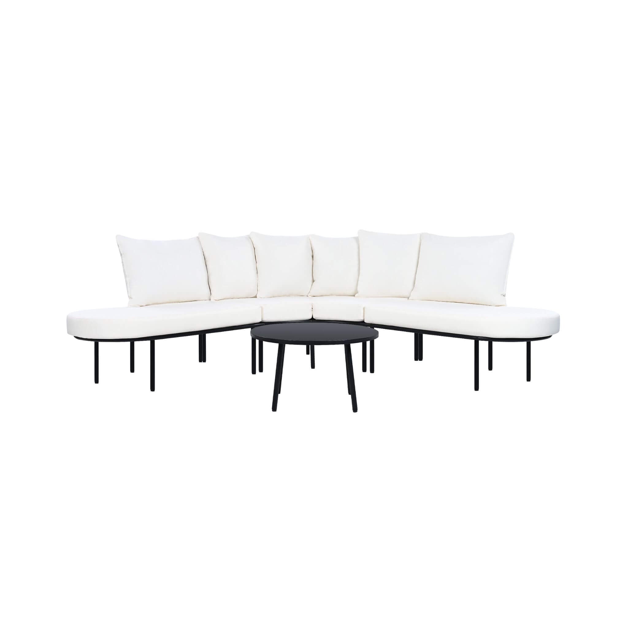 Alora Premium Half-Moon 6-Person Curved All-Weather Outdoor Furniture Sofa Patio Set With Coffee Table And Cushions (SAK76332) - The Vitality Estate