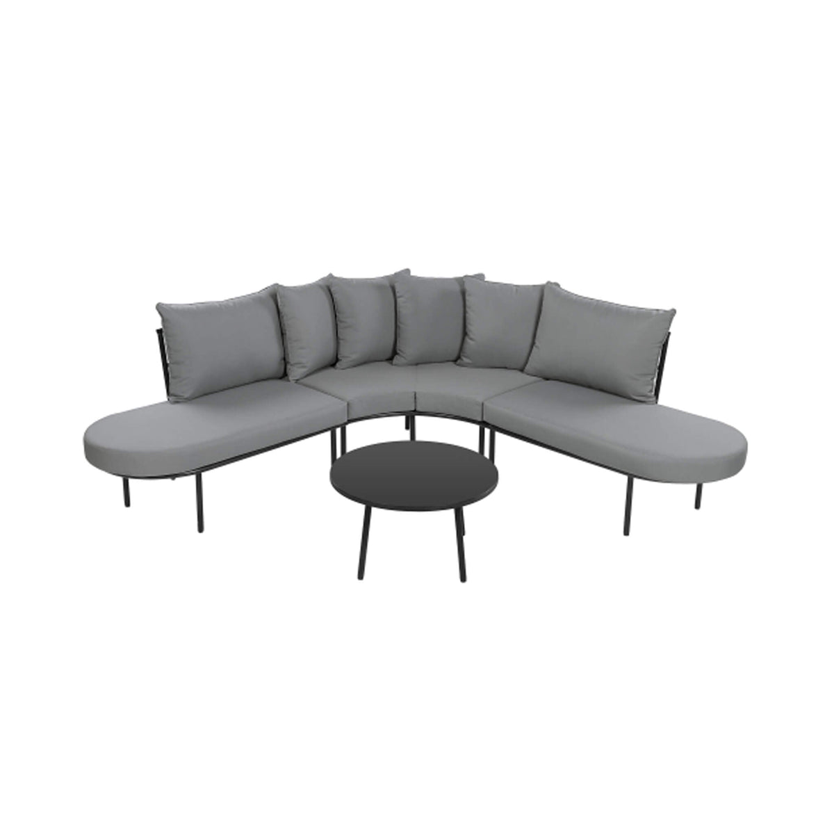 Alora Premium Half-Moon 6-Person Curved All-Weather Outdoor Furniture Sofa Patio Set With Coffee Table And Cushions (SAK76332) - The Vitality Estate