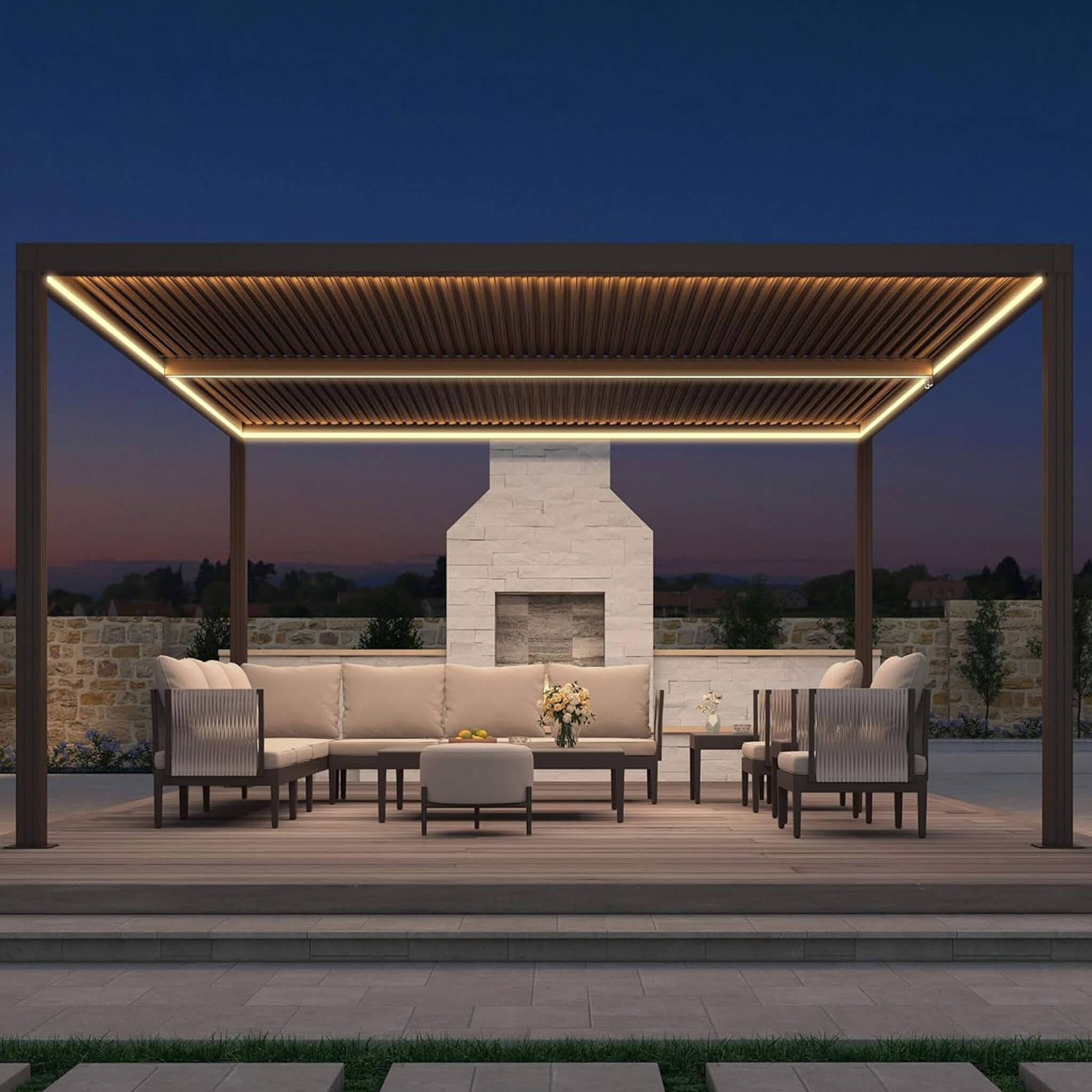 Alora Premium Outdoor Aluminum Louvered Patio Pergola With LED Lights [PERGOLA ONLY] (SAK24896) - The Vitality Estate