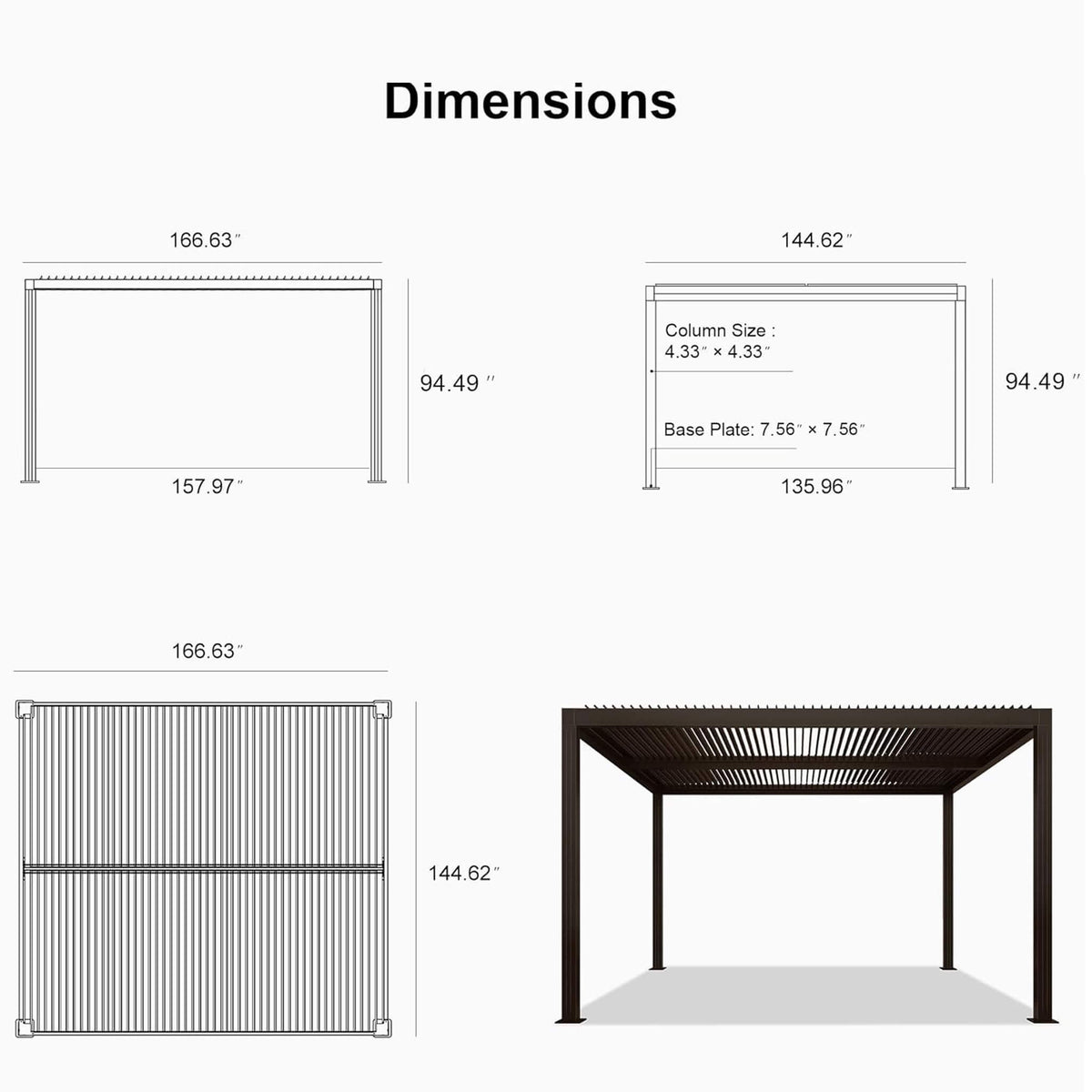 Alora Premium Outdoor Aluminum Louvered Patio Pergola With LED Lights [PERGOLA ONLY] (SAK24896) - The Vitality Estate