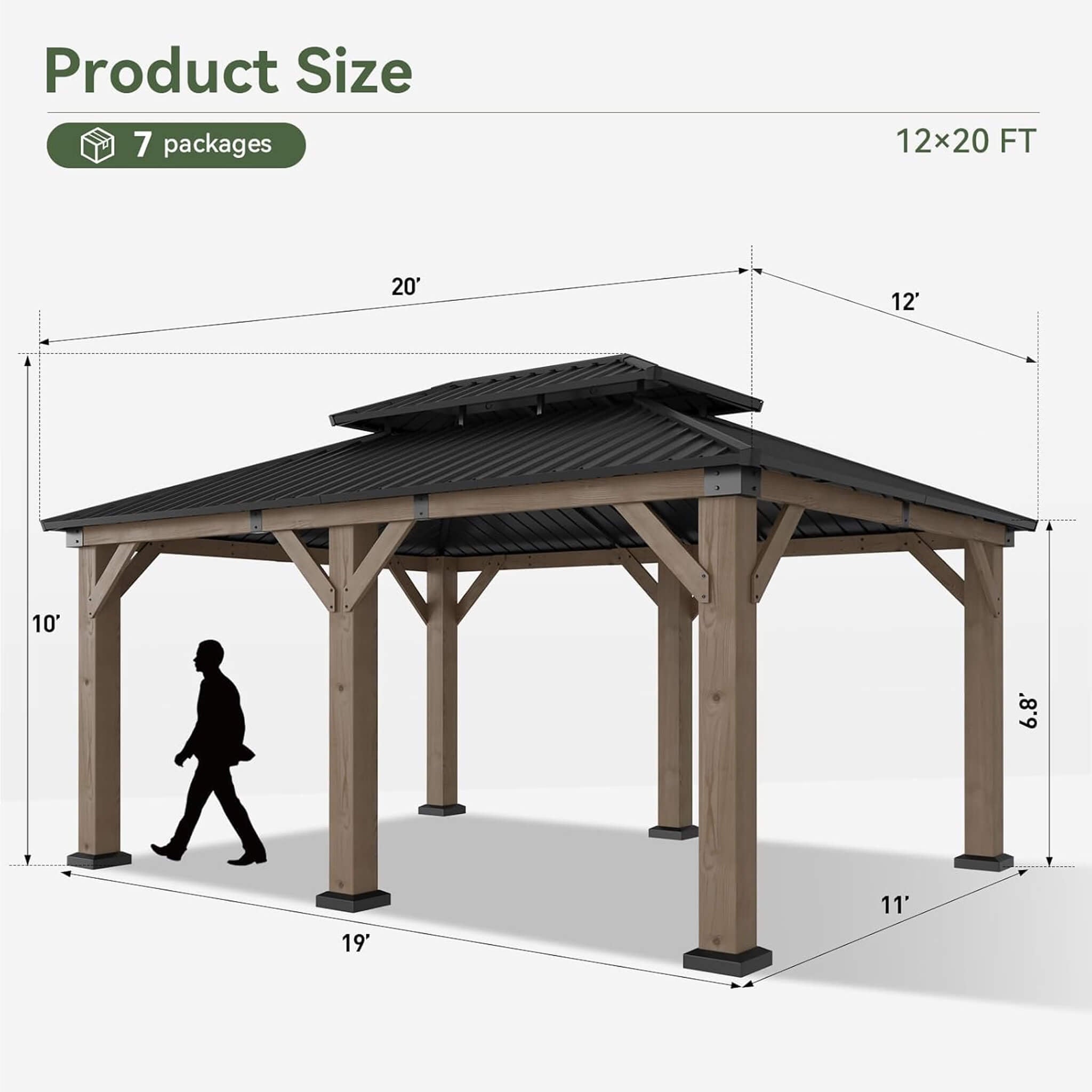 Alora Premium Outdoor Cedar Wood Galvanized Steel Hardtop Gazebo (SAK23907) - The Vitality Estate