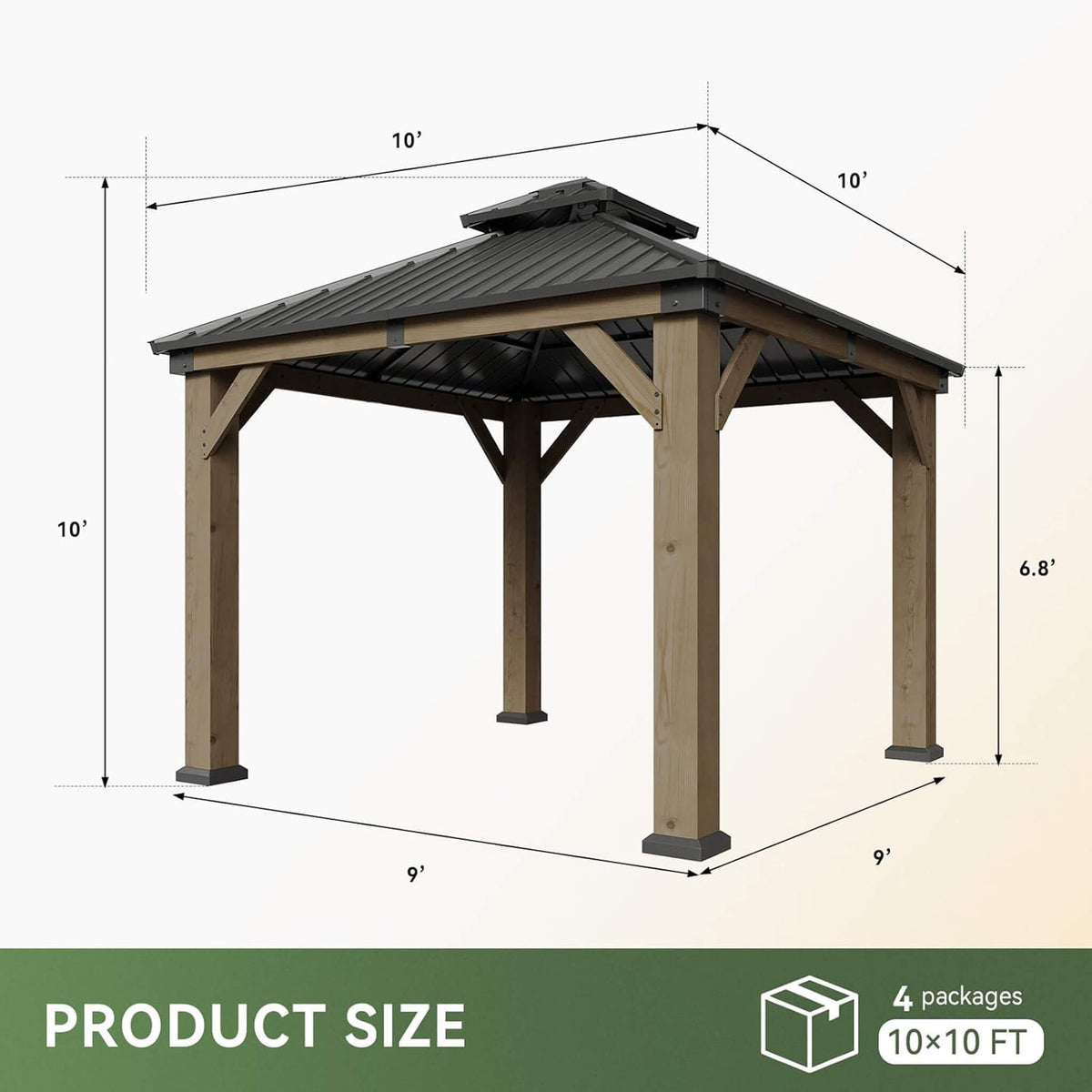 Alora Premium Outdoor Cedar Wood Galvanized Steel Hardtop Gazebo (SAK23907) - The Vitality Estate