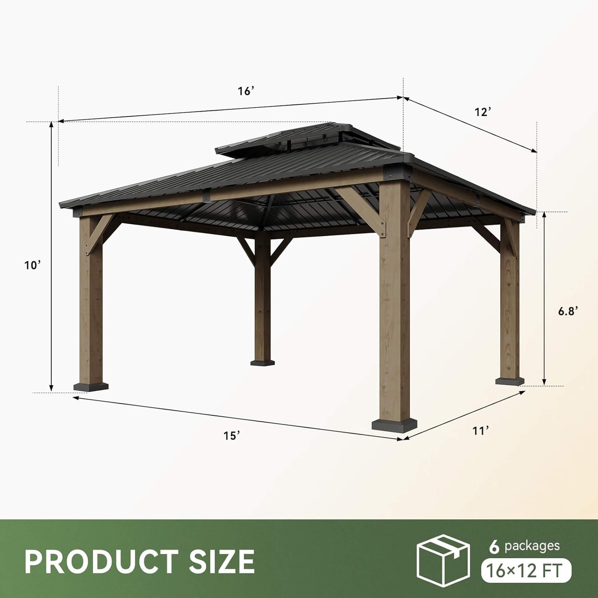 Alora Premium Outdoor Cedar Wood Galvanized Steel Hardtop Gazebo (SAK23907) - The Vitality Estate
