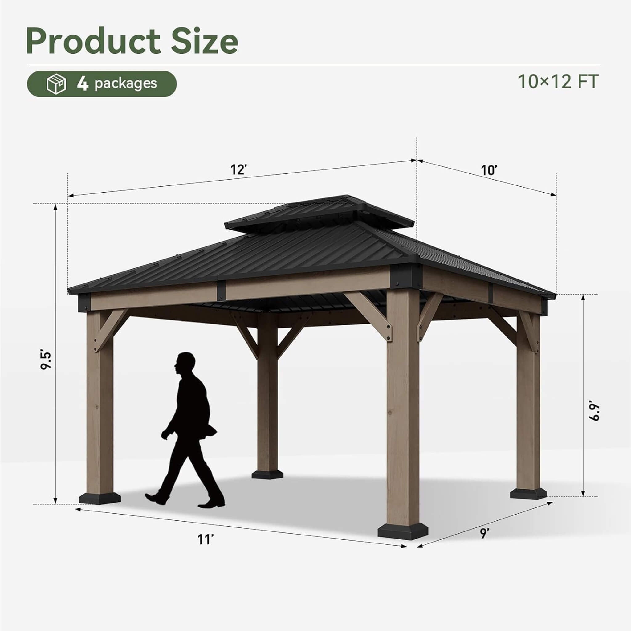 Alora Premium Outdoor Cedar Wood Galvanized Steel Hardtop Gazebo (SAK23907) - The Vitality Estate