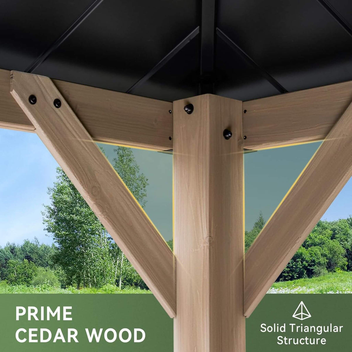 Alora Premium Outdoor Cedar Wood Galvanized Steel Hardtop Gazebo (SAK23907) - The Vitality Estate