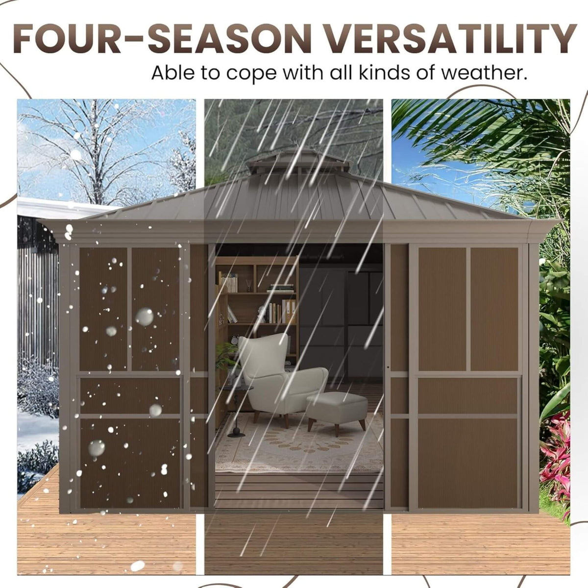 Alora Terrace Fully-Enclosed Outdoor Black Sunroom With Lockable Sliding Doors And Galvanized Double Steel Roof (SAK81634) - The Vitality Estate