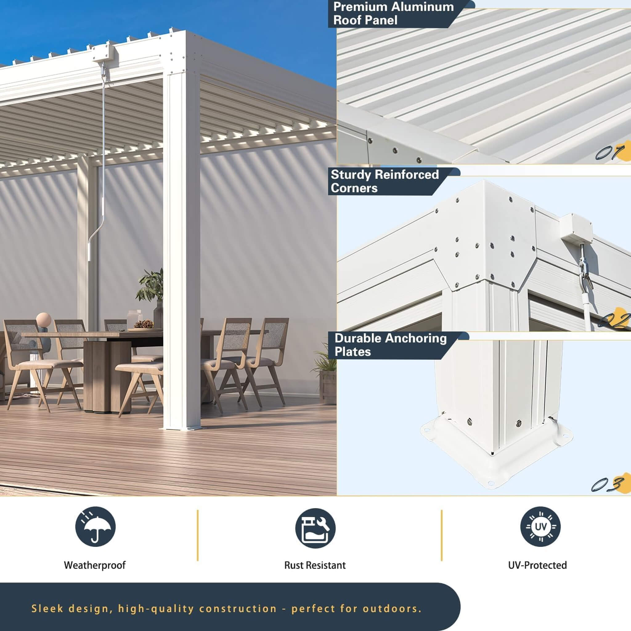 Alora White Louvered Aluminum Pergola With Adjustable Roof And Pull-Down Screens (SAK46817) - The Vitality Estate