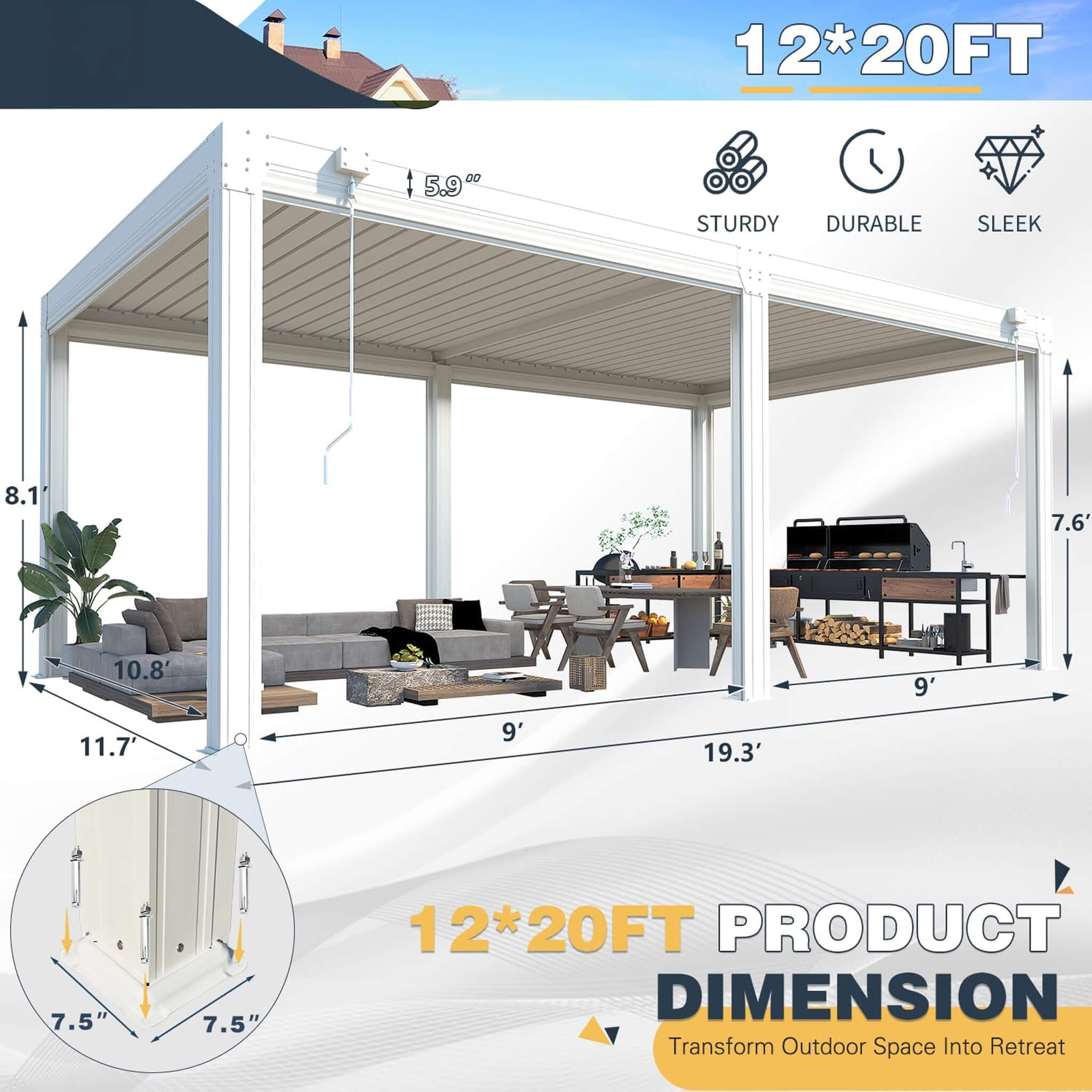 Alora White Louvered Aluminum Pergola With Adjustable Roof And Pull-Down Screens (SAK46817) - The Vitality Estate