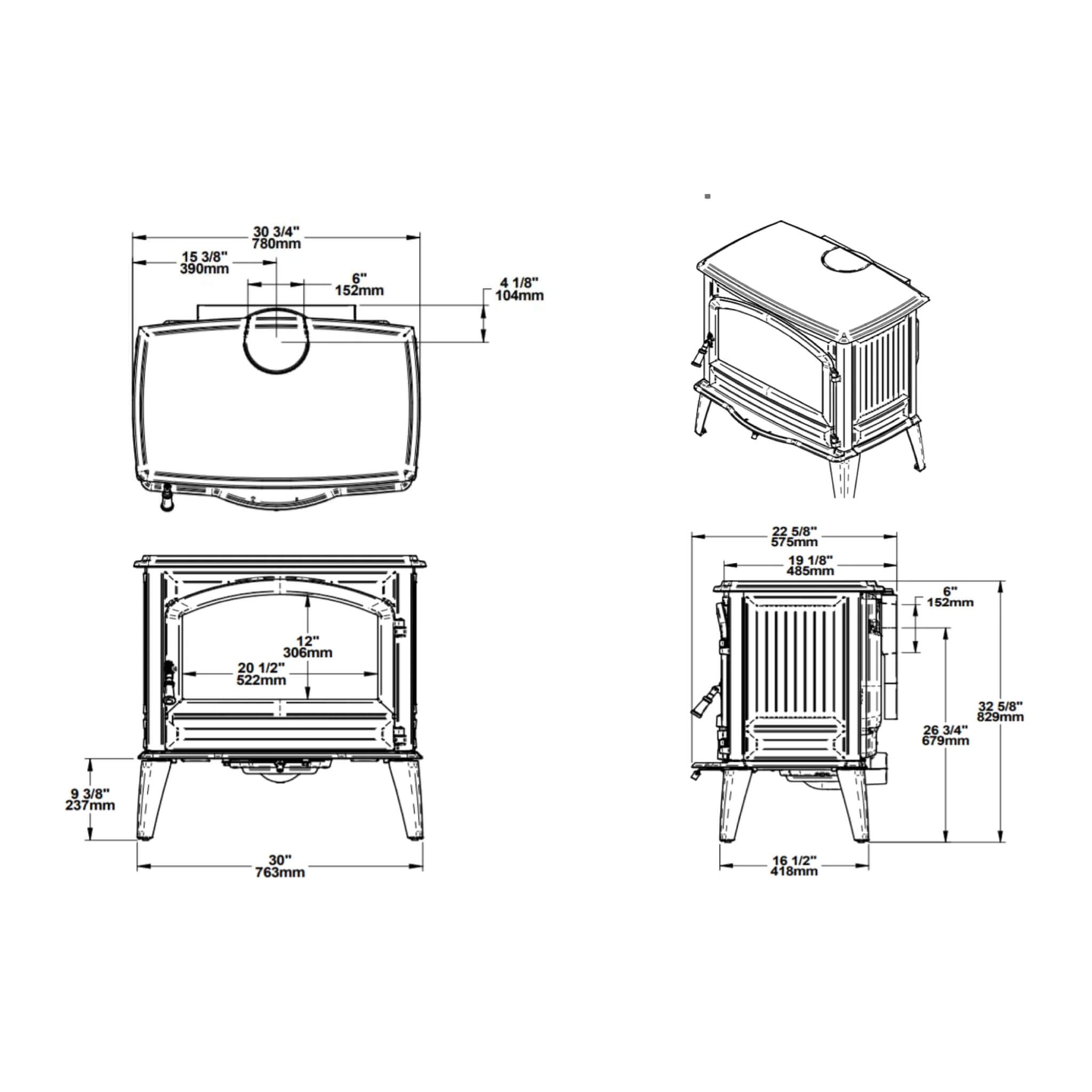 Amantii Lynwood Wood Burning Cast Iron Stove Fireplace [LYNWOOD-W76] (SAK25618) - The Vitality Estate