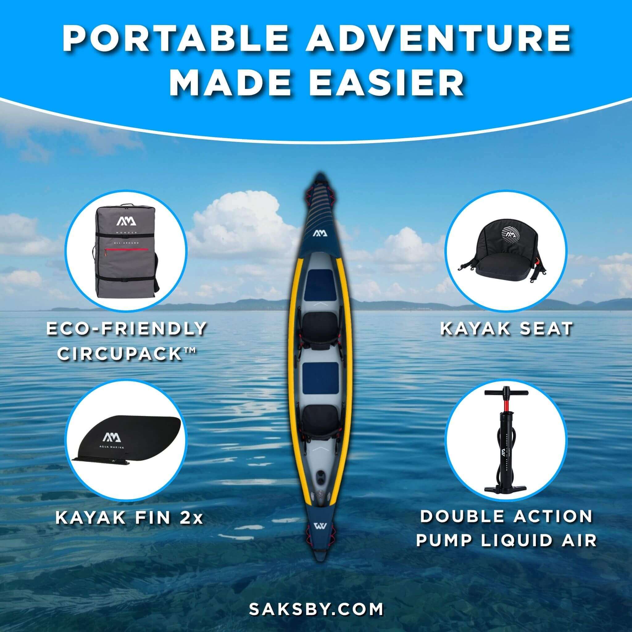 Aqua Marina Tomahawk AIR-K 440 14FT 2-Person High-Pressure Speed Inflatable Kayak [Paddle Excluded] [AIR-K440] (SAK31482) - The Vitality Estate