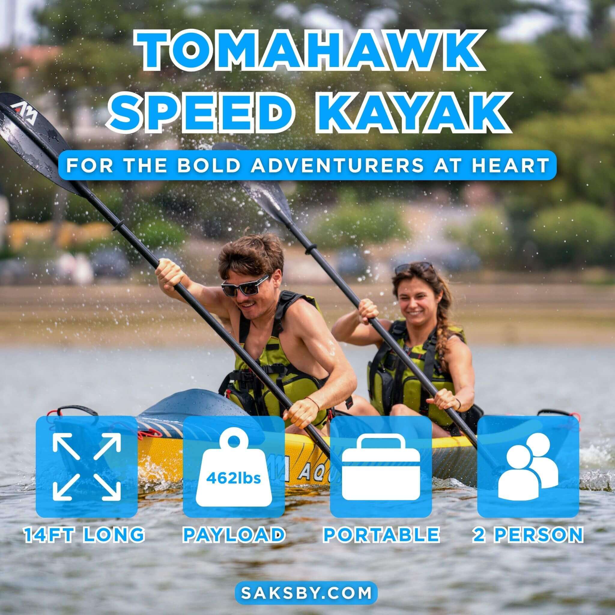 Aqua Marina Tomahawk AIR-K 440 14FT 2-Person High-Pressure Speed Inflatable Kayak [Paddle Excluded] [AIR-K440] (SAK31482) - The Vitality Estate