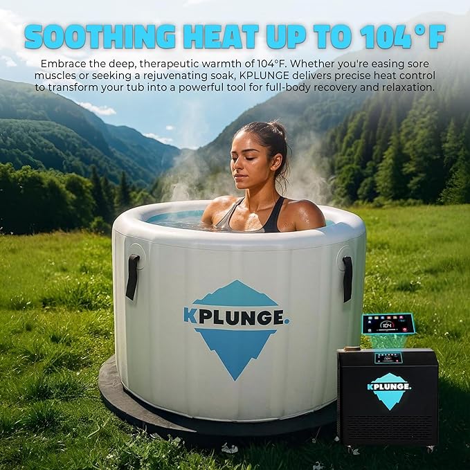 Arctic Fox 39" 1-Person Inflatable Cold Plunge Ice Bath or Hot Tub with 1 HP Chiller and Heater, PVC Insulated Lid, Hand Pump, Repair Kit, 88-Gallon Capacity, Indoor/Outdoor Tub – Gray - The Vitality Estate