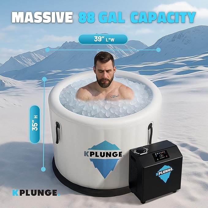 Arctic Fox 39" 1-Person Inflatable Cold Plunge Ice Bath or Hot Tub with 1 HP Chiller and Heater, PVC Insulated Lid, Hand Pump, Repair Kit, 88-Gallon Capacity, Indoor/Outdoor Tub – Gray - The Vitality Estate