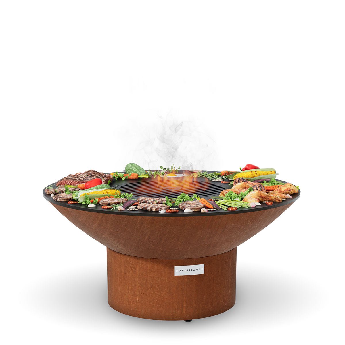 Arteflame Classic 40″ — Fire Pit with Cooktop (CORTEN Bowl; Short Round / Short Euro / Built-In No Base) - The Vitality Estate