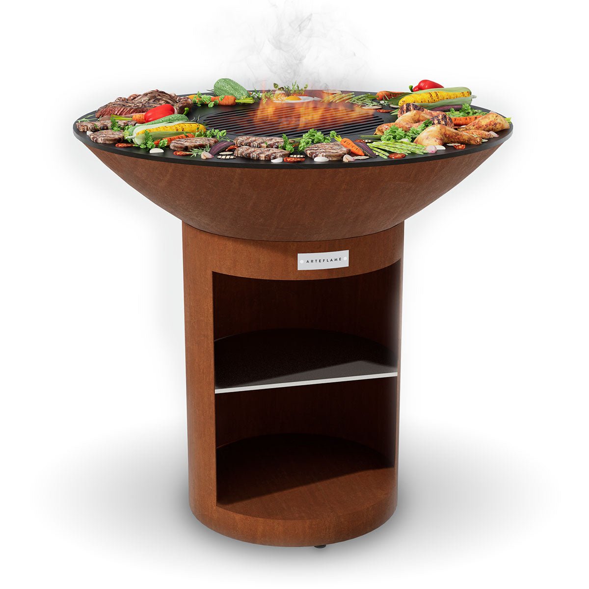 Arteflame Classic 40″ — Storage Base Flat-Top Grill & Fire Bowl (CORTEN Steel) - The Vitality Estate