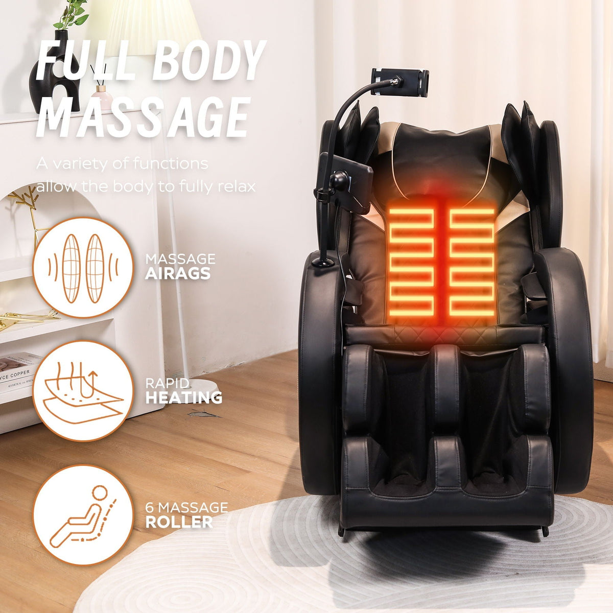 Automatic Massage Chair Recliner With Zero Gravity And Full Body Air Pressure - Black - The Vitality Estate