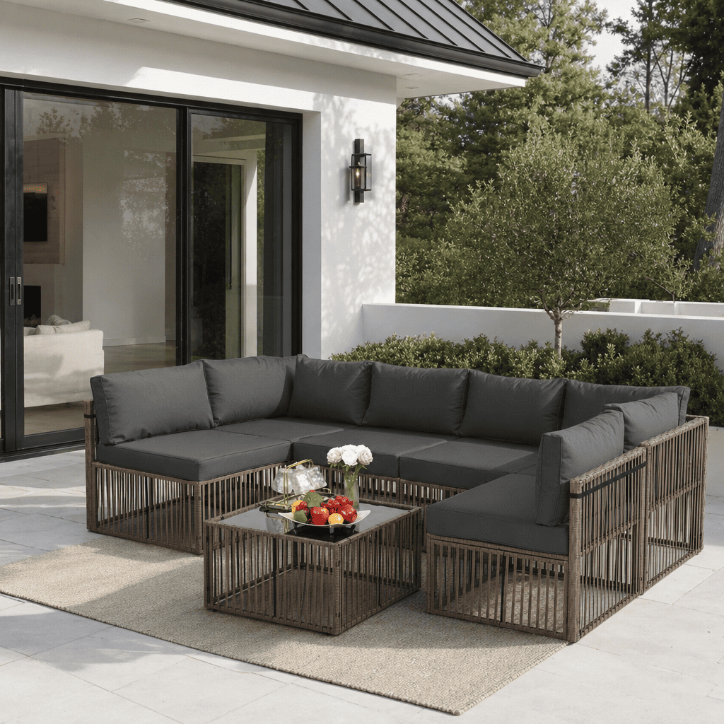 Axis 104.8" Modern Outdoor Sectional Set, 7-Piece - The Vitality Estate