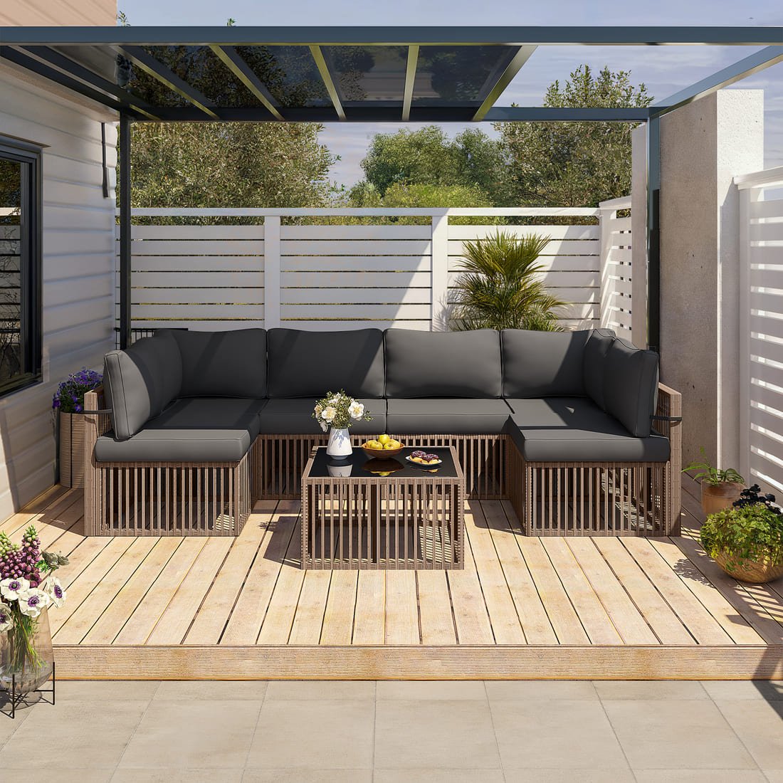 Axis 104.8" Modern Outdoor Sectional Set, 7-Piece - The Vitality Estate