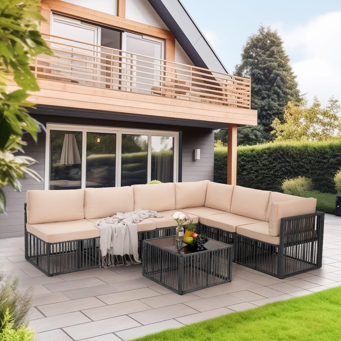 Axis 104.8" Modern Outdoor Sectional Set, 7-Piece - The Vitality Estate