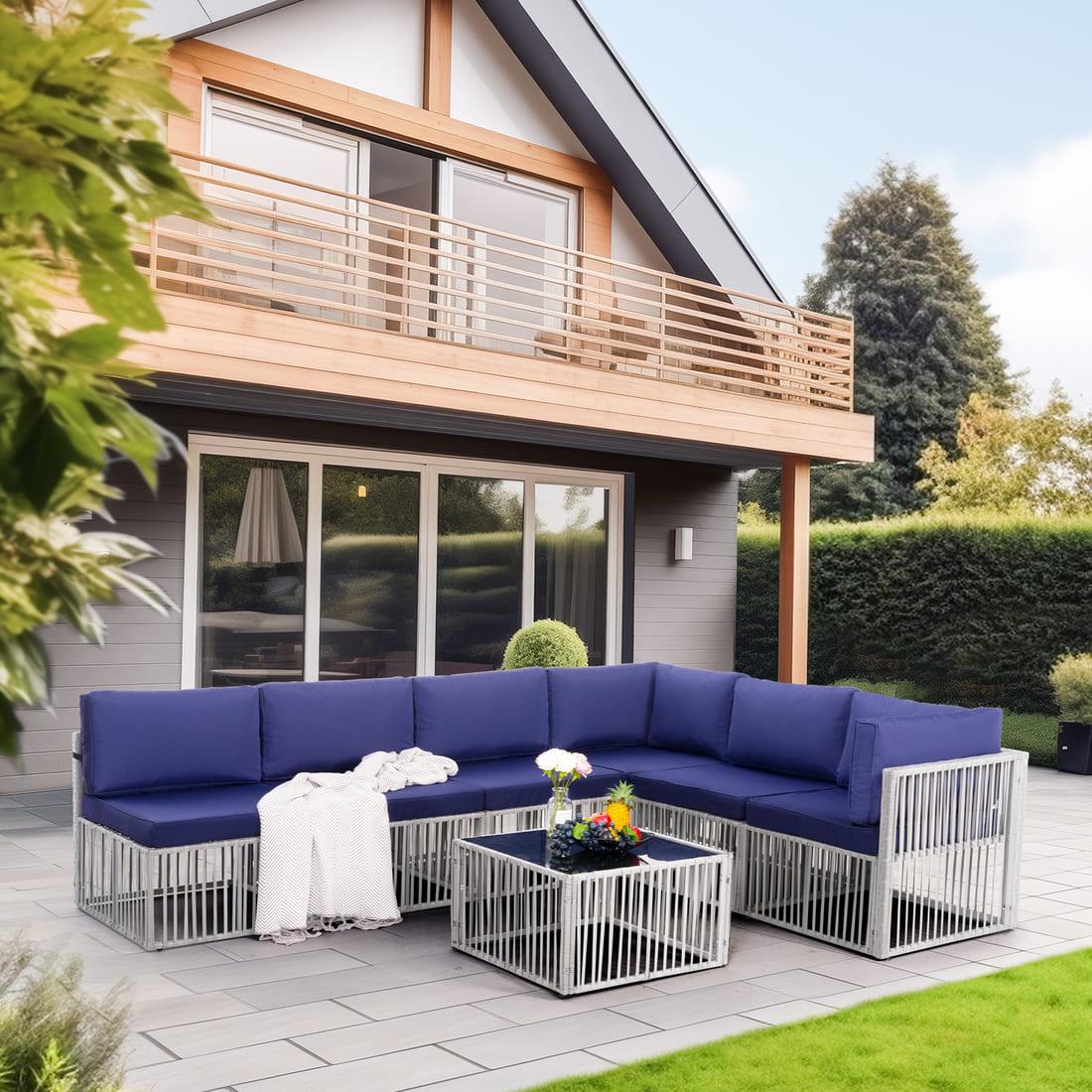 Axis 104.8" Modern Outdoor Sectional Set, 7-Piece - The Vitality Estate