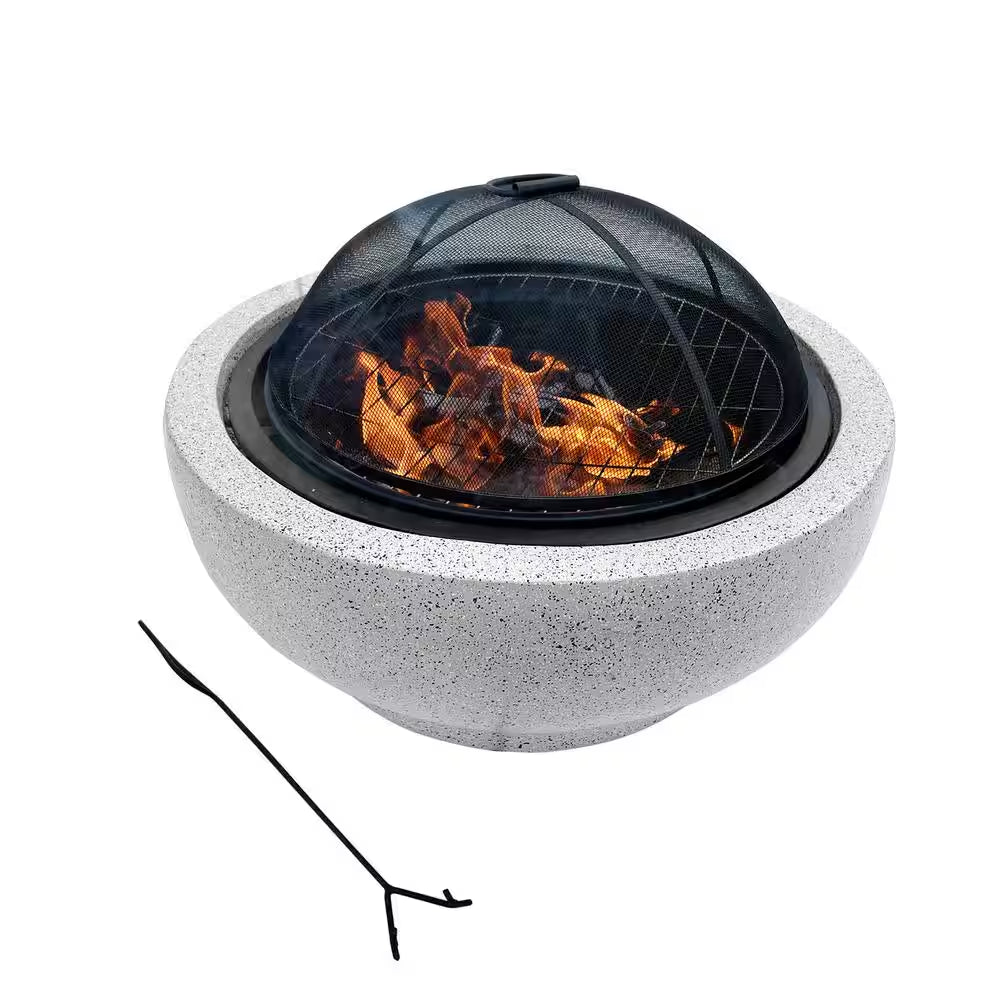 Contemporary Wood round Burning Fire Pit in Grey