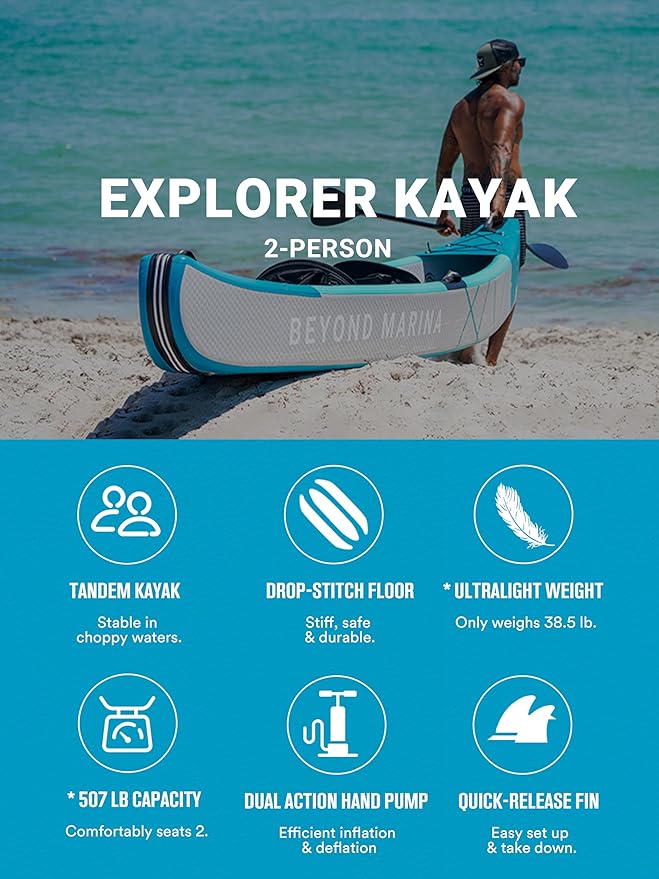 BEYOND MARINA Inflatable Kayak 1 & 2 & 3 Person Adult- Full Drop Stitch Kayak with Aluminum Paddles, Seats, Footrests, Pump, Fins - The Vitality Estate