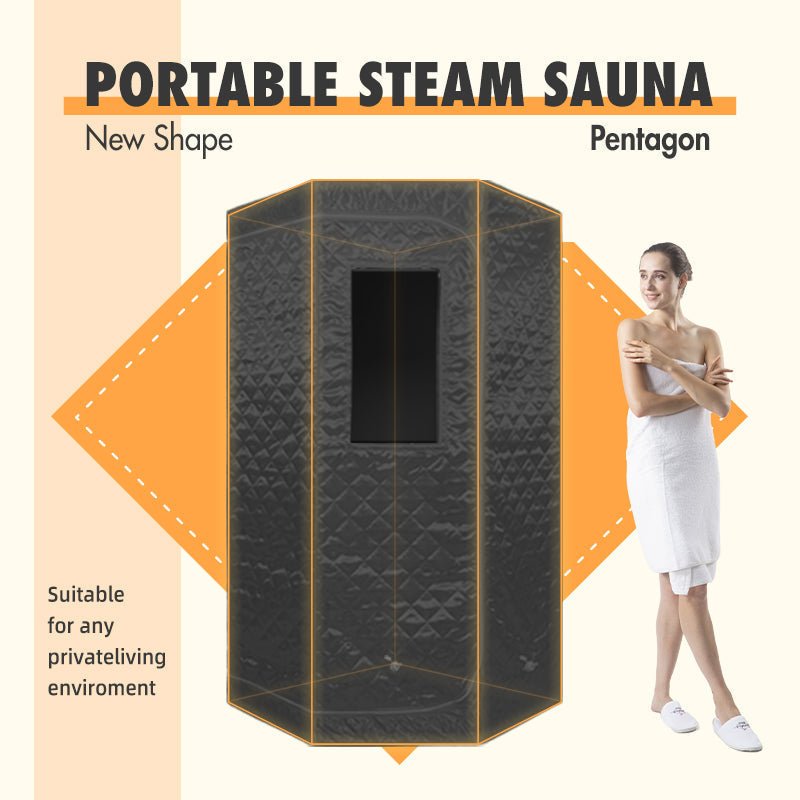 Blisspod Portable Personal Full Body 60 Min Rapid Steam Sauna | Pentagonal | Grey | Powerful 1600 Watts | 3.6L Stronger Steamer | 90X90X190cm - The Vitality Estate