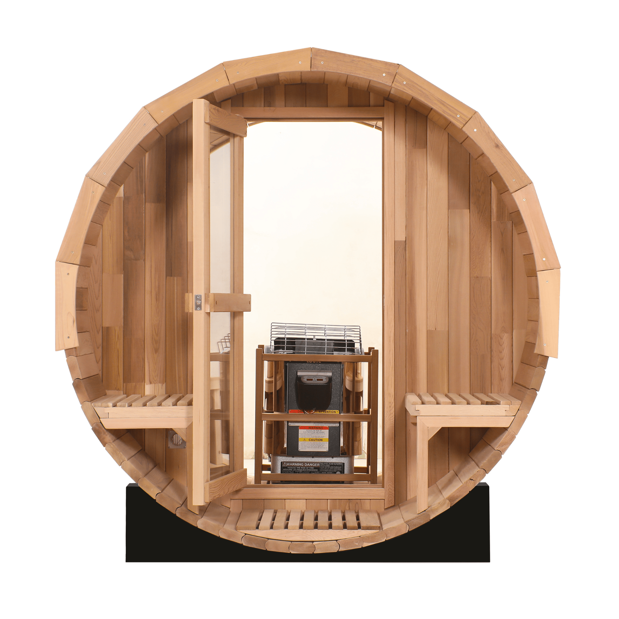Blisspod, Prague, Canadian Red Cedar Outdoor Steam Barell Sauna, 2-4 / 4-6 persons with Full Glass Back & 2 front Porch seats - The Vitality Estate