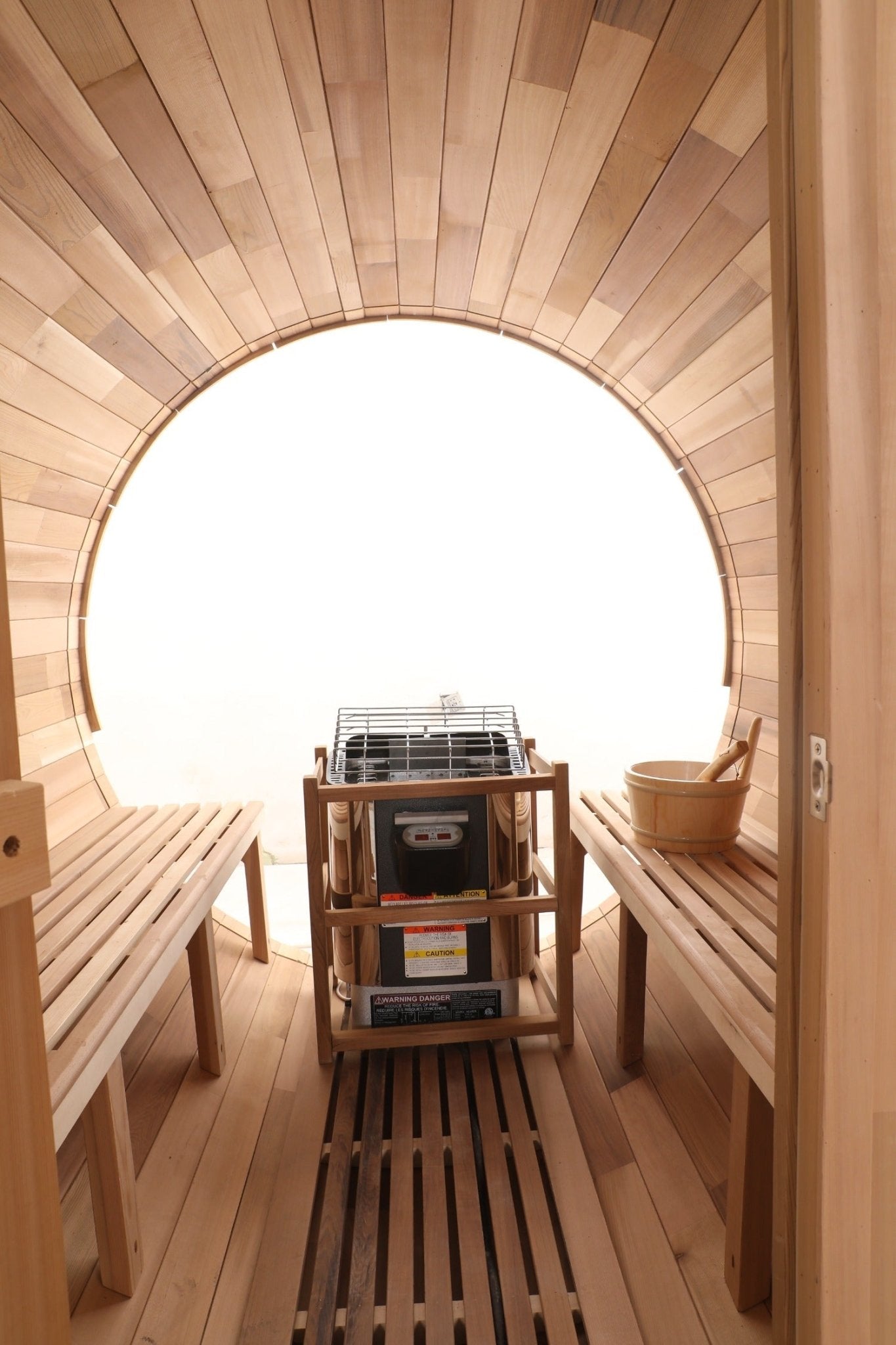 Blisspod | Prague | Canadian Red Cedar Outdoor Steam Barell Sauna | Full Glass Back - The Vitality Estate