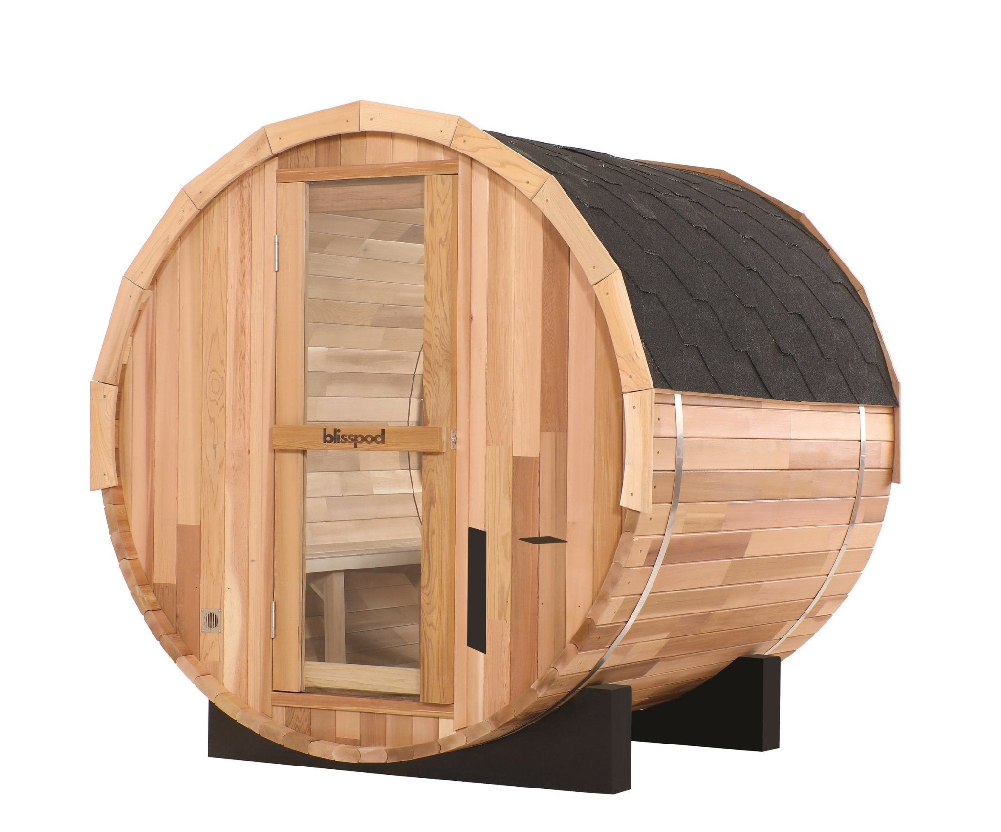 Blisspod | Prague | Canadian Red Cedar Outdoor Steam Barell Sauna | Full Glass Back - The Vitality Estate