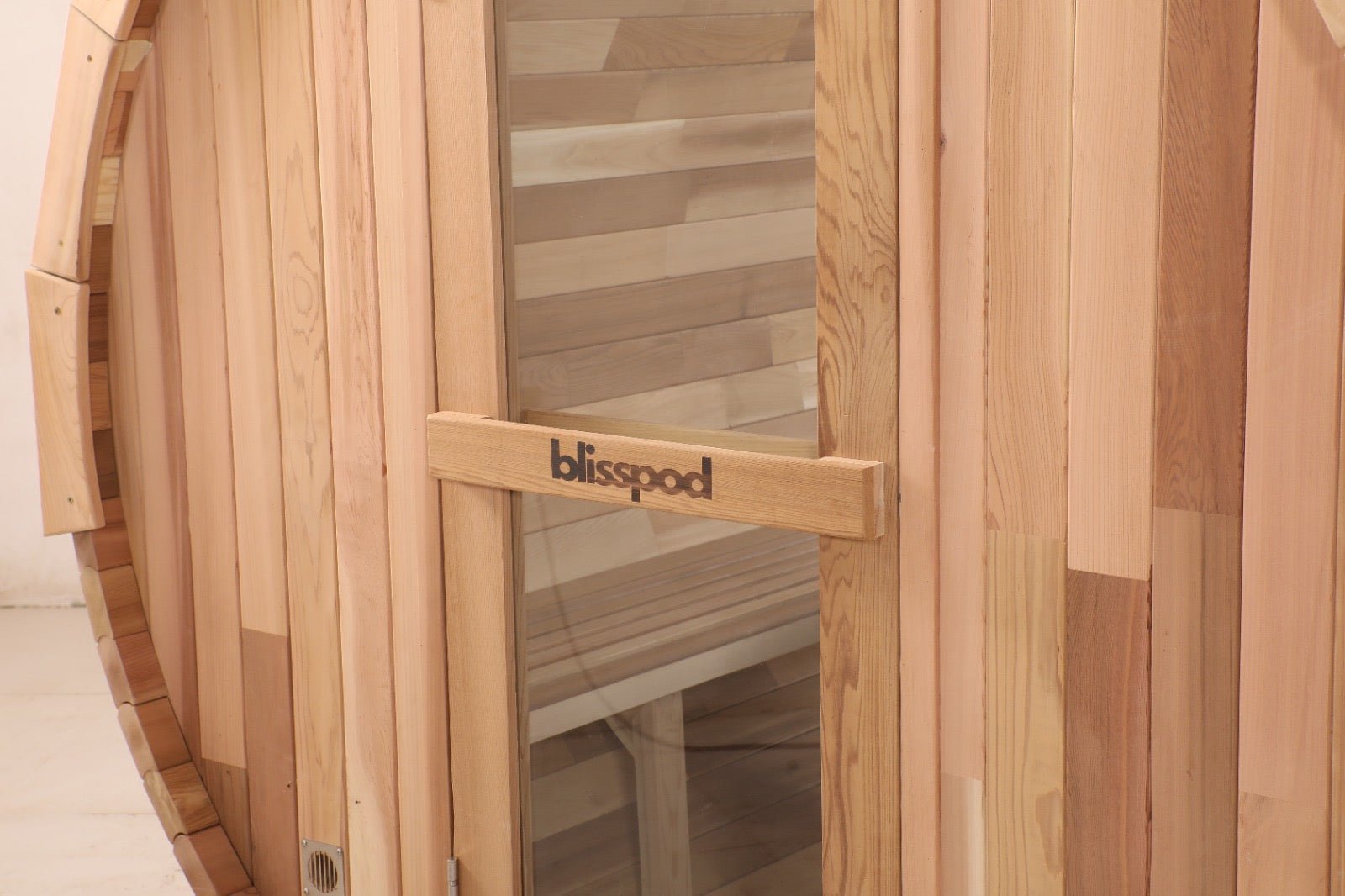 Blisspod | Prague | Canadian Red Cedar Outdoor Steam Barell Sauna | Full Glass Back - The Vitality Estate